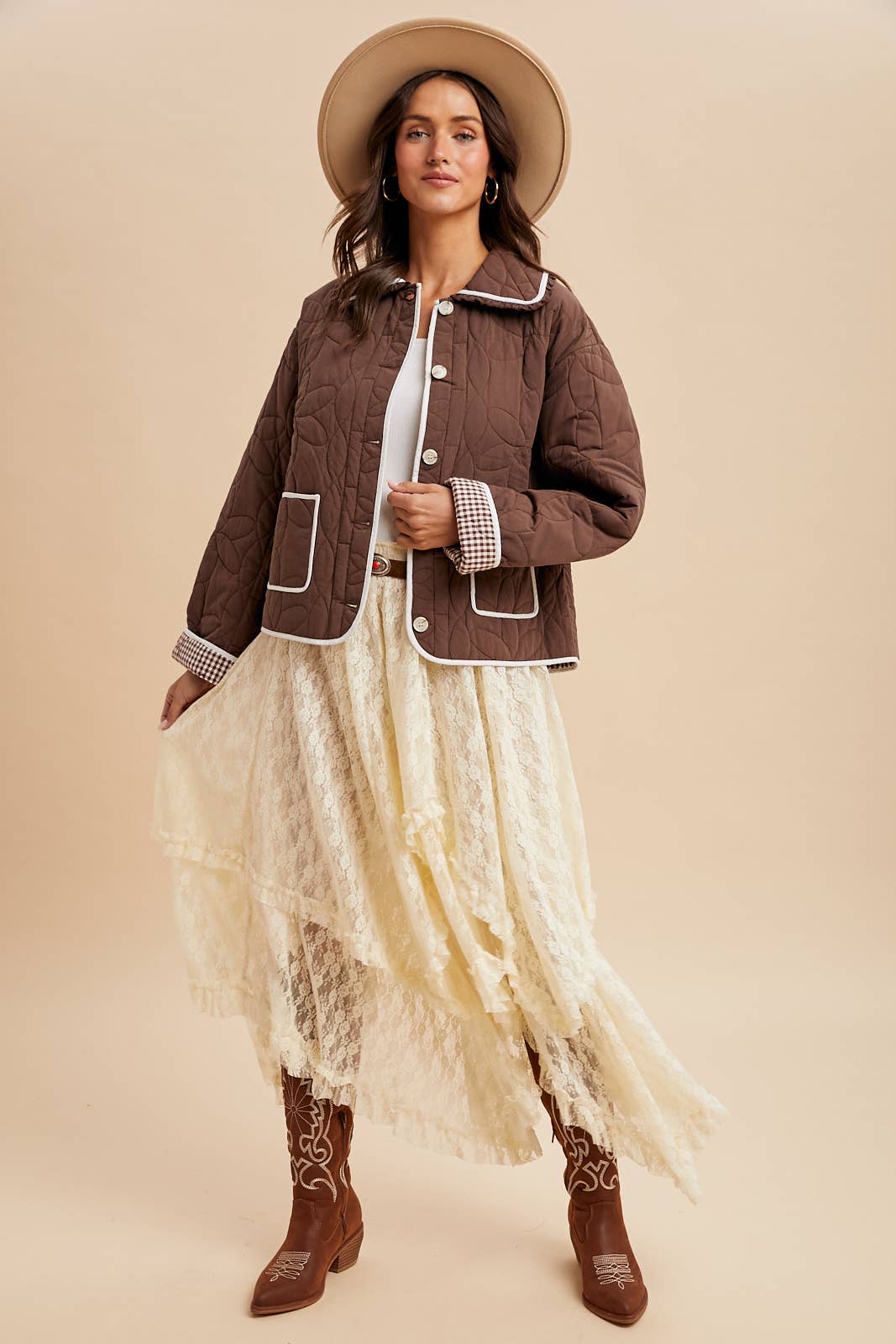 FLORAL QUILTED COLLARED JACKET - Chickticks