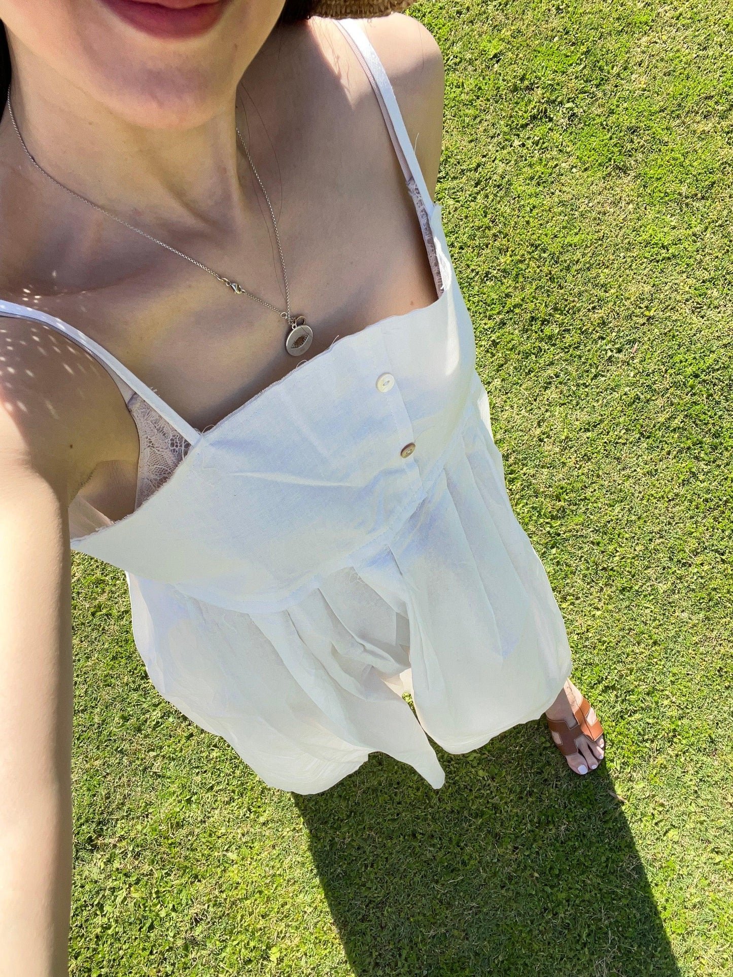 White linen square neck midi dress raw hem - Chickticks