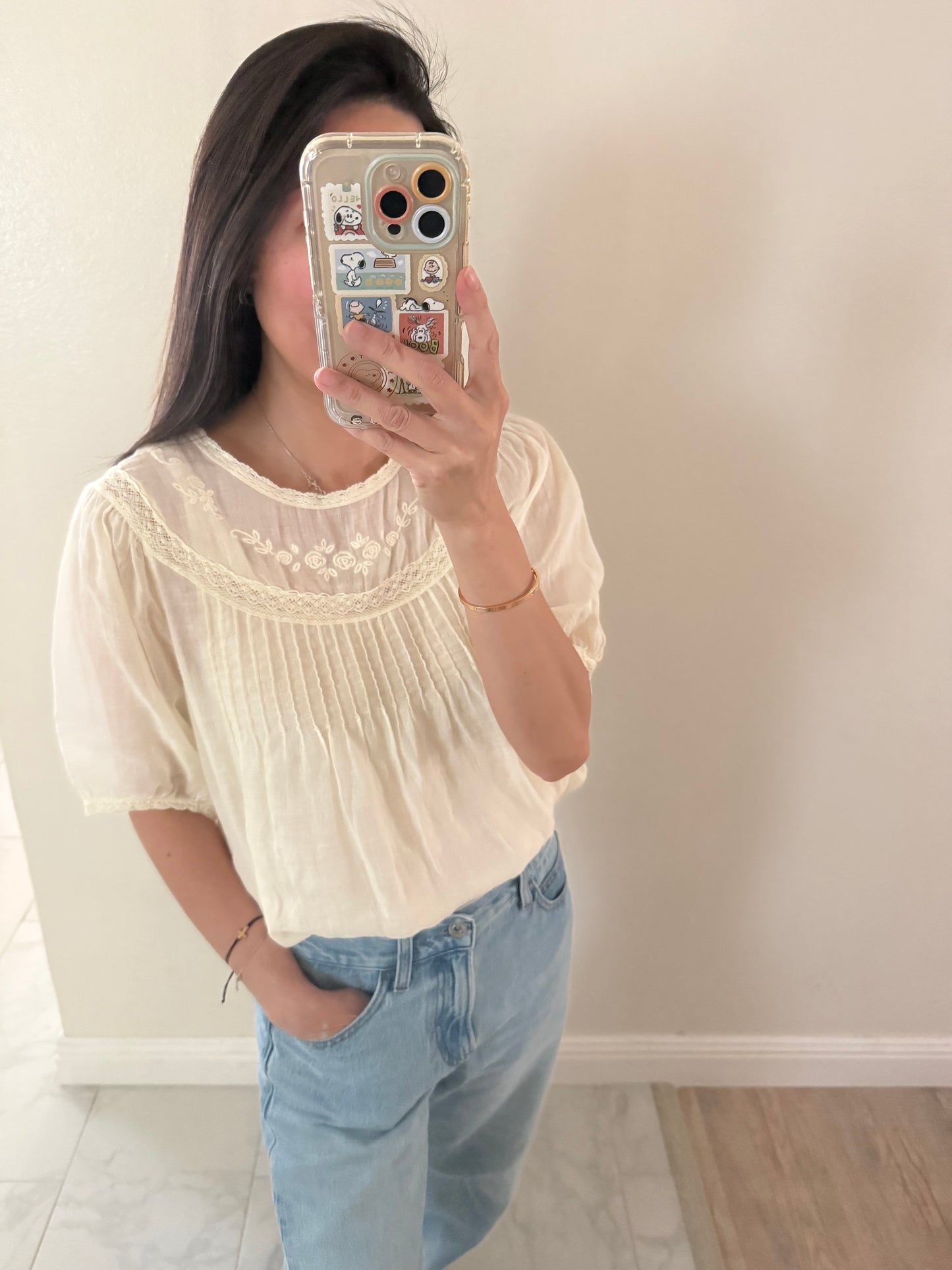 Lemon butter yellow cotton blouse floral embroidered. Natural fiber whimsical top. Cottagecore style top. French Parisian Vintage Inspired Top.