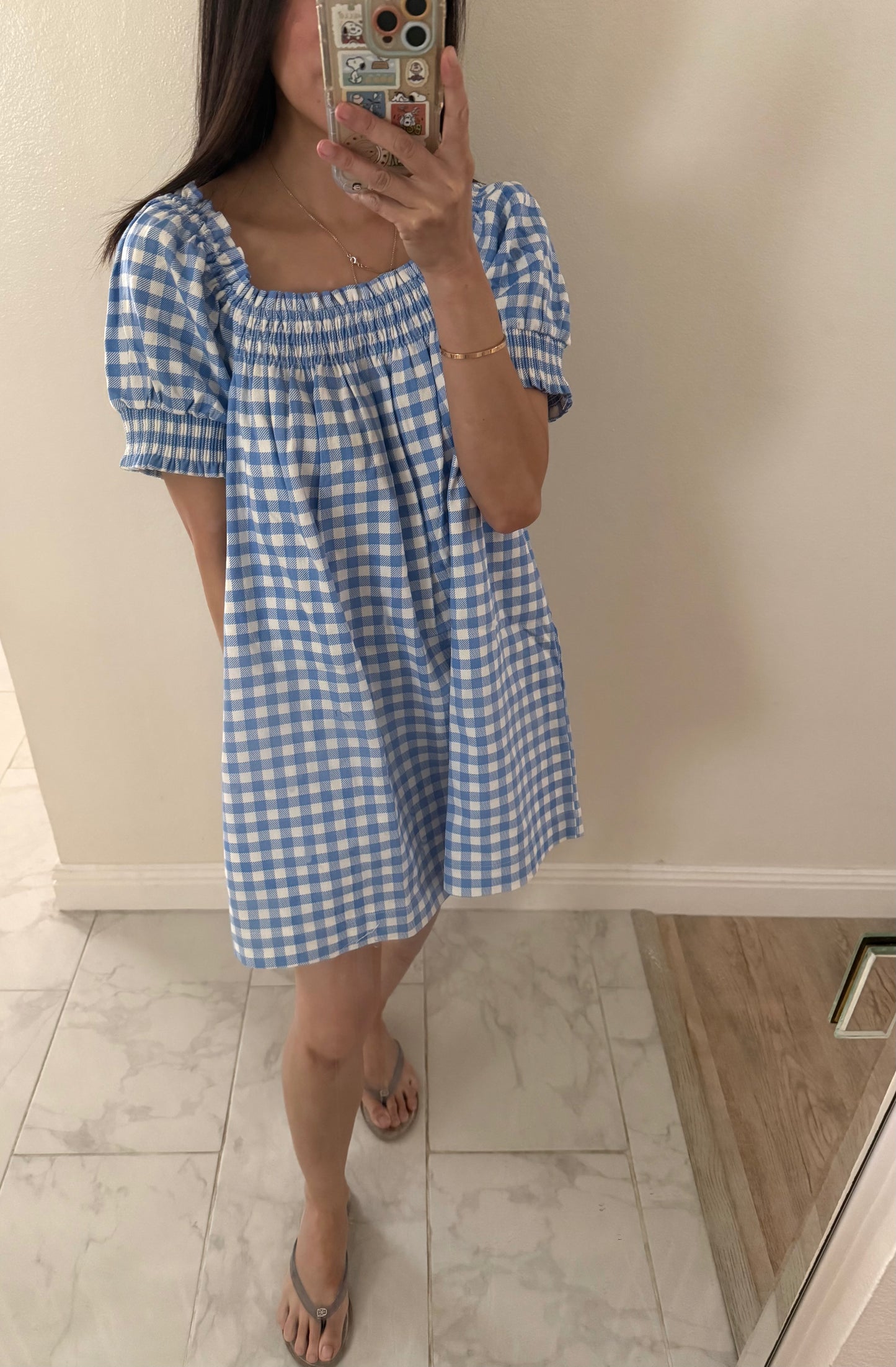 Erin Gingham Smocked Babydoll Dress