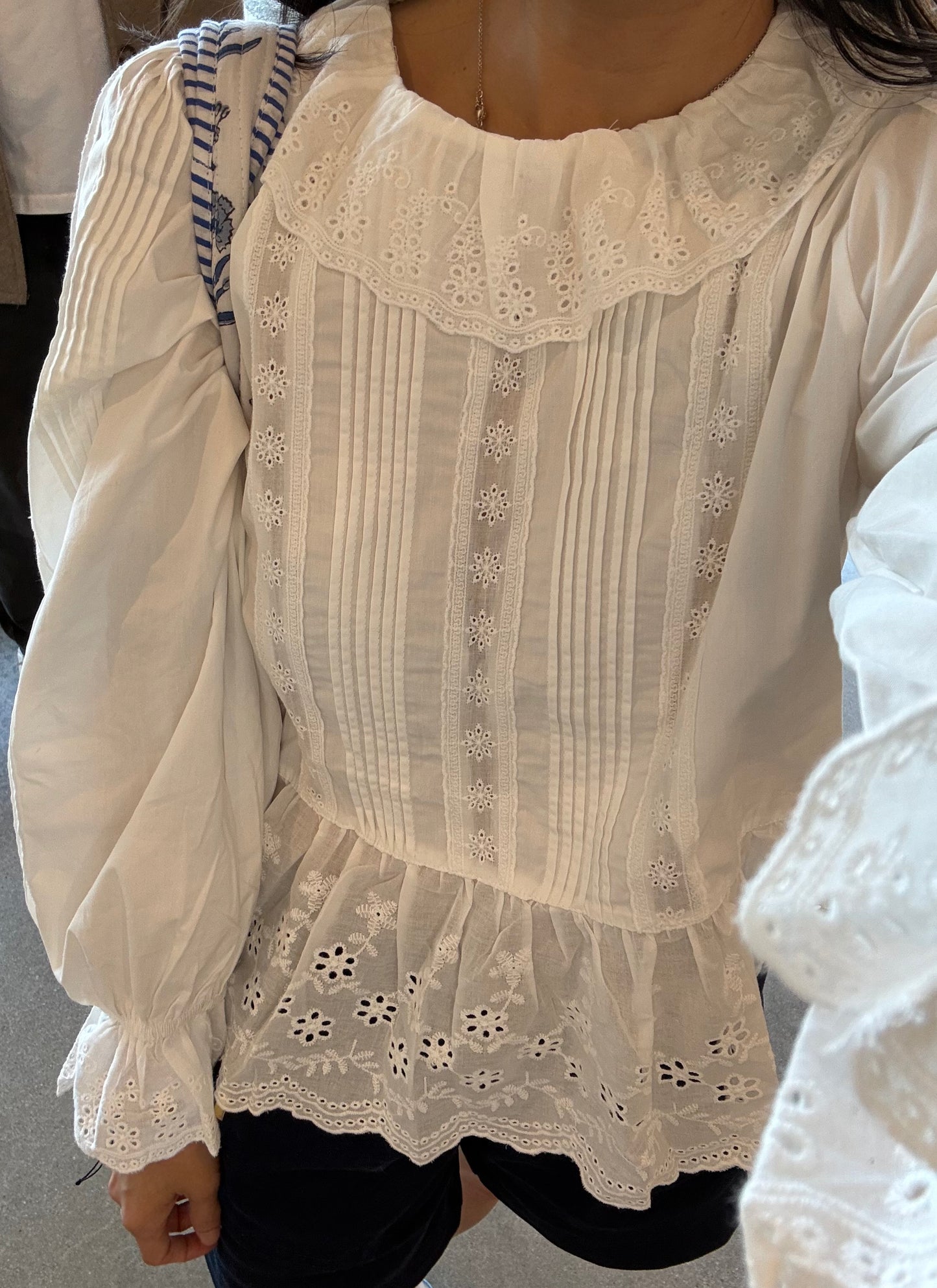 Cotton Eyelet Floral Embroidered Blouse.  French Vintage Inspired Victorian Bohemian Style Top. Vintage Inspired Cotton Top. Pintuck Whimsical Cotton Top. Natural fiber top.