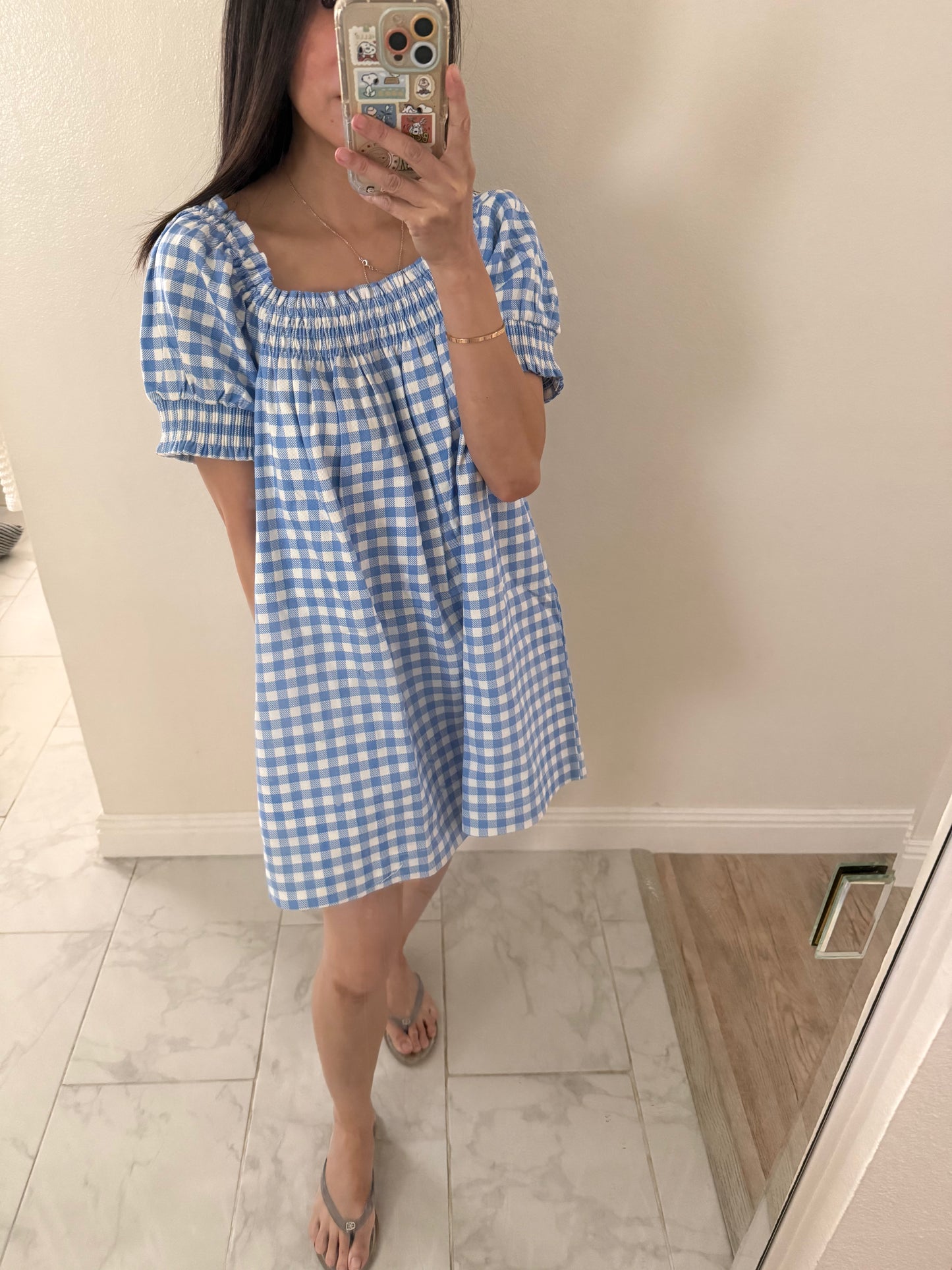 Erin Gingham Smocked Babydoll Dress