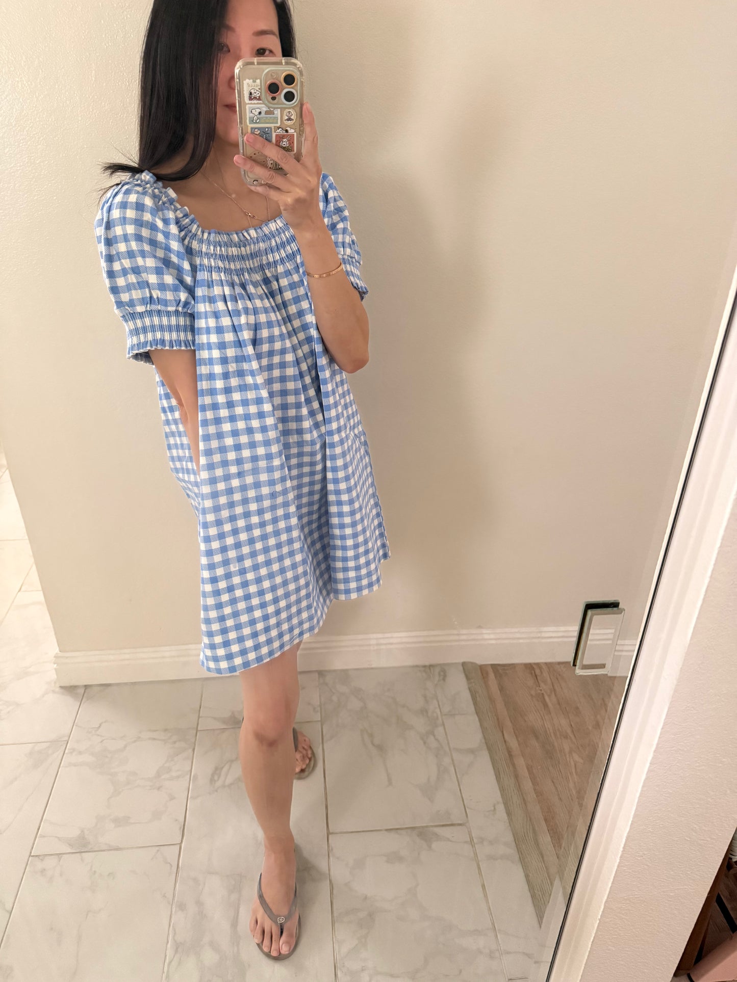 Erin Gingham Smocked Babydoll Dress