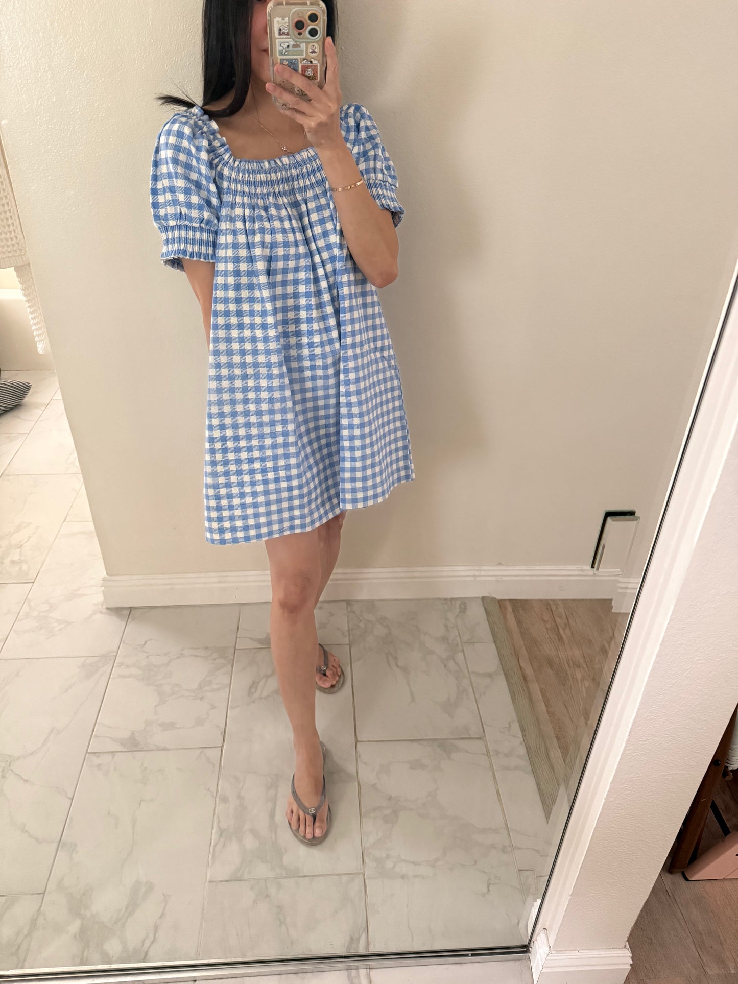 Erin Gingham Smocked Babydoll Dress