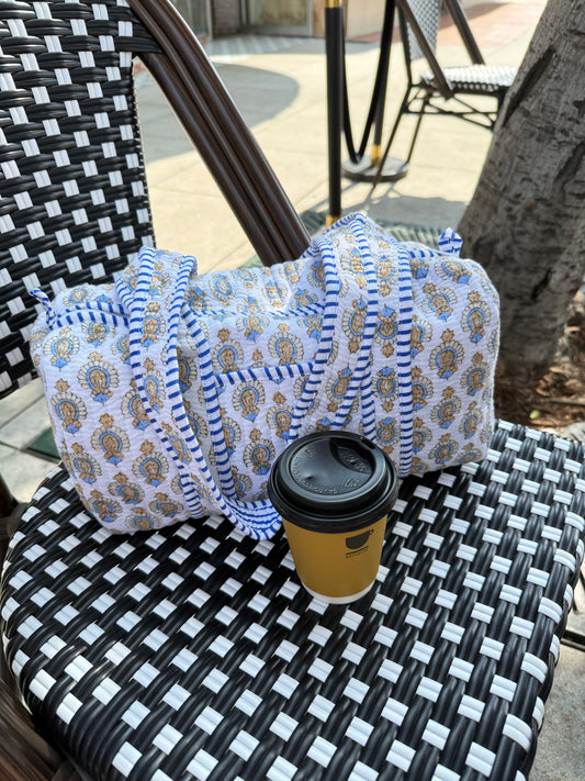 Duffle Cotton Shoulder Bag. Hand blocked print cotton bag. Cotton Quilt Shoulder Bag. Everyday Bag.