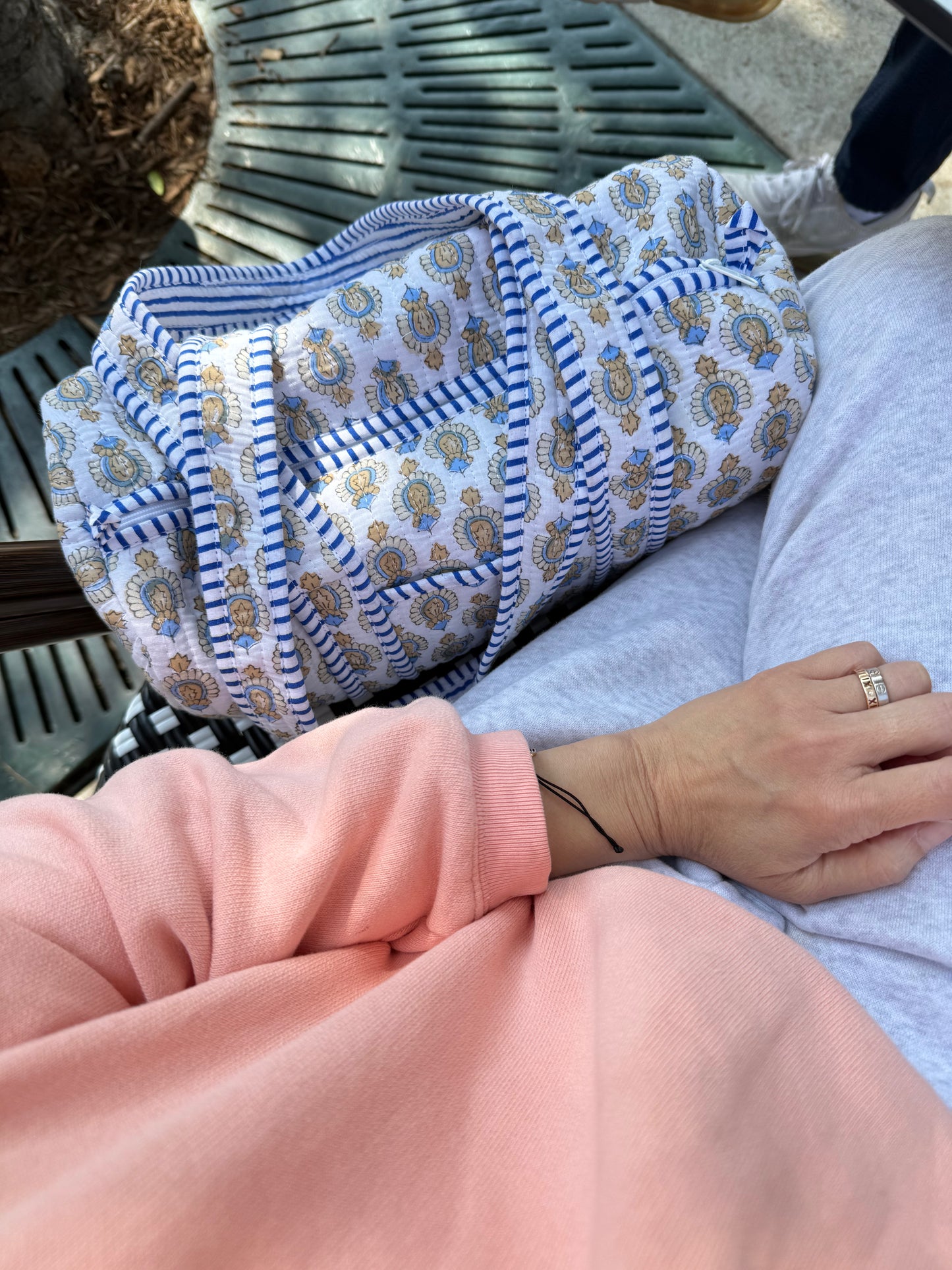 Duffle Cotton Shoulder Bag. Hand blocked print cotton bag. Cotton Quilt Shoulder Bag. Everyday Bag.