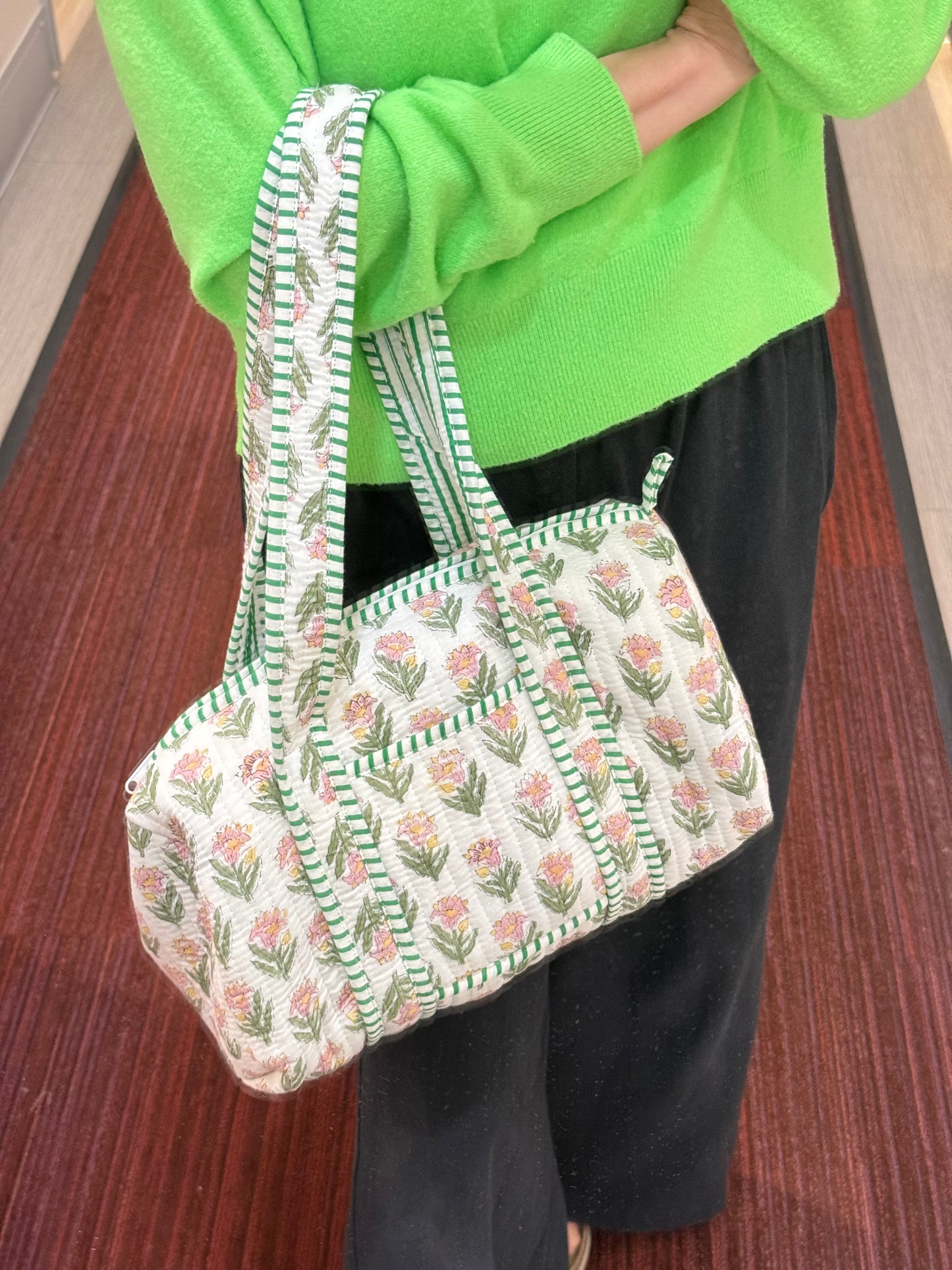 Duffle Cotton Shoulder Bag. Hand blocked print cotton bag. Cotton Quilt Shoulder Bag. Everyday Bag.