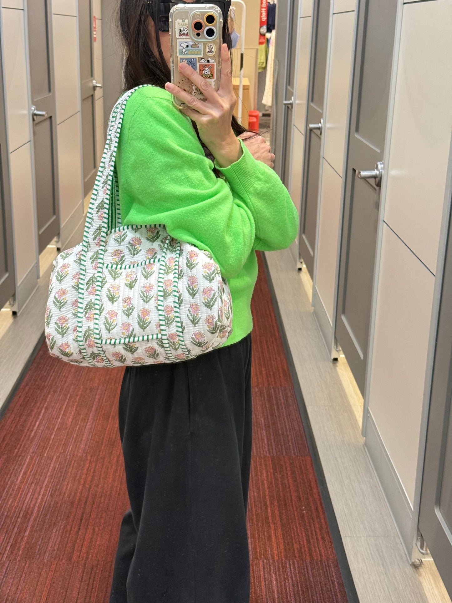 Duffle Cotton Shoulder Bag. Hand blocked print cotton bag. Cotton Quilt Shoulder Bag. Everyday Bag.