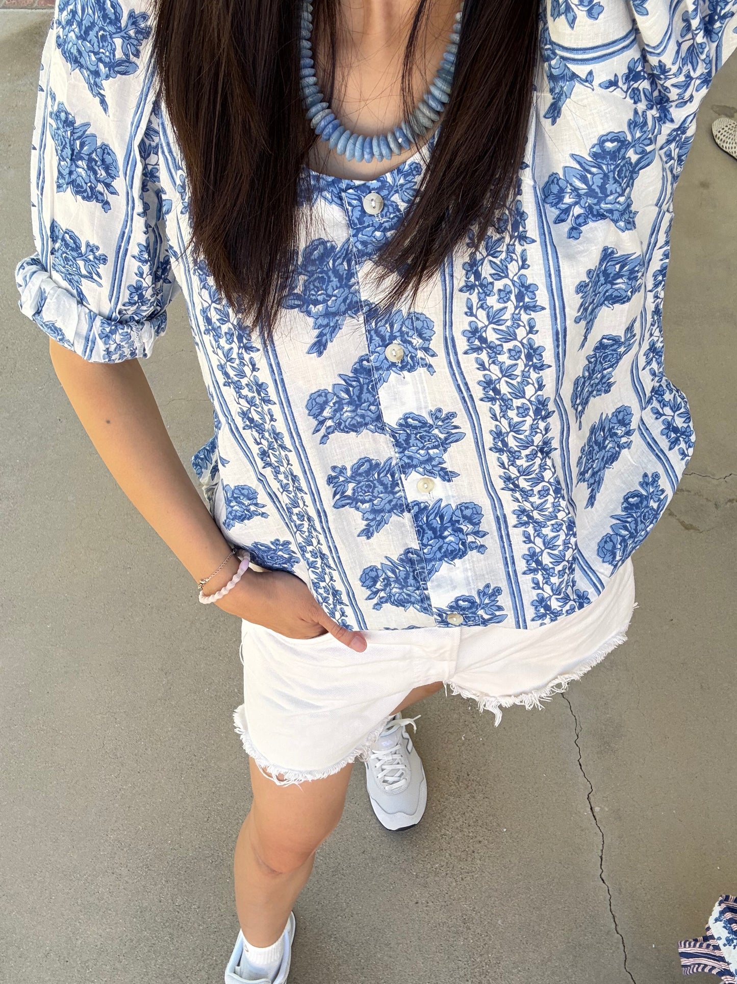 Blue White Classic Handblock Print Casual Everyday Dress or Top. Multi functional Dress/Top in floral print - Chickticks