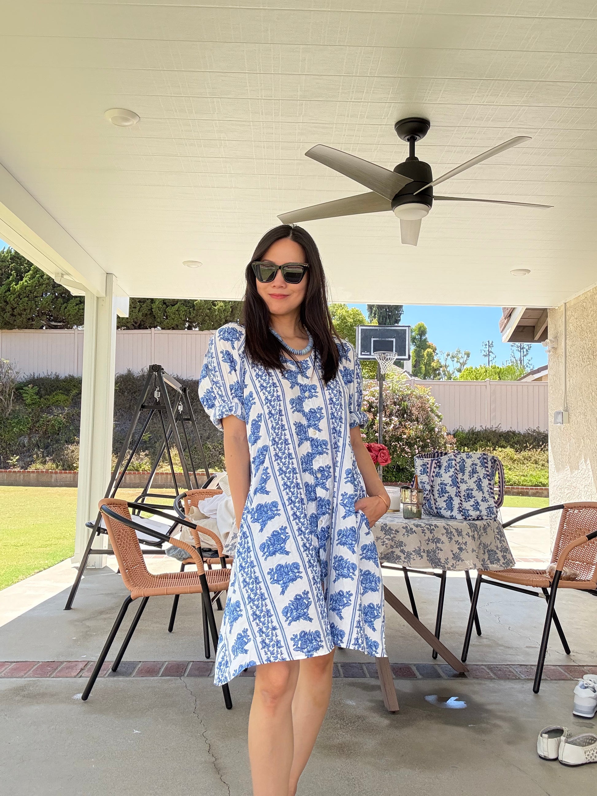 Blue White Classic Handblock Print Casual Everyday Dress or Top. Multi functional Dress/Top in floral print - Chickticks