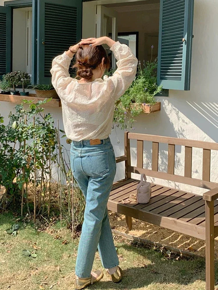 Cotton button down french lace inspired shirt. Vintage inspired shirt - Chickticks