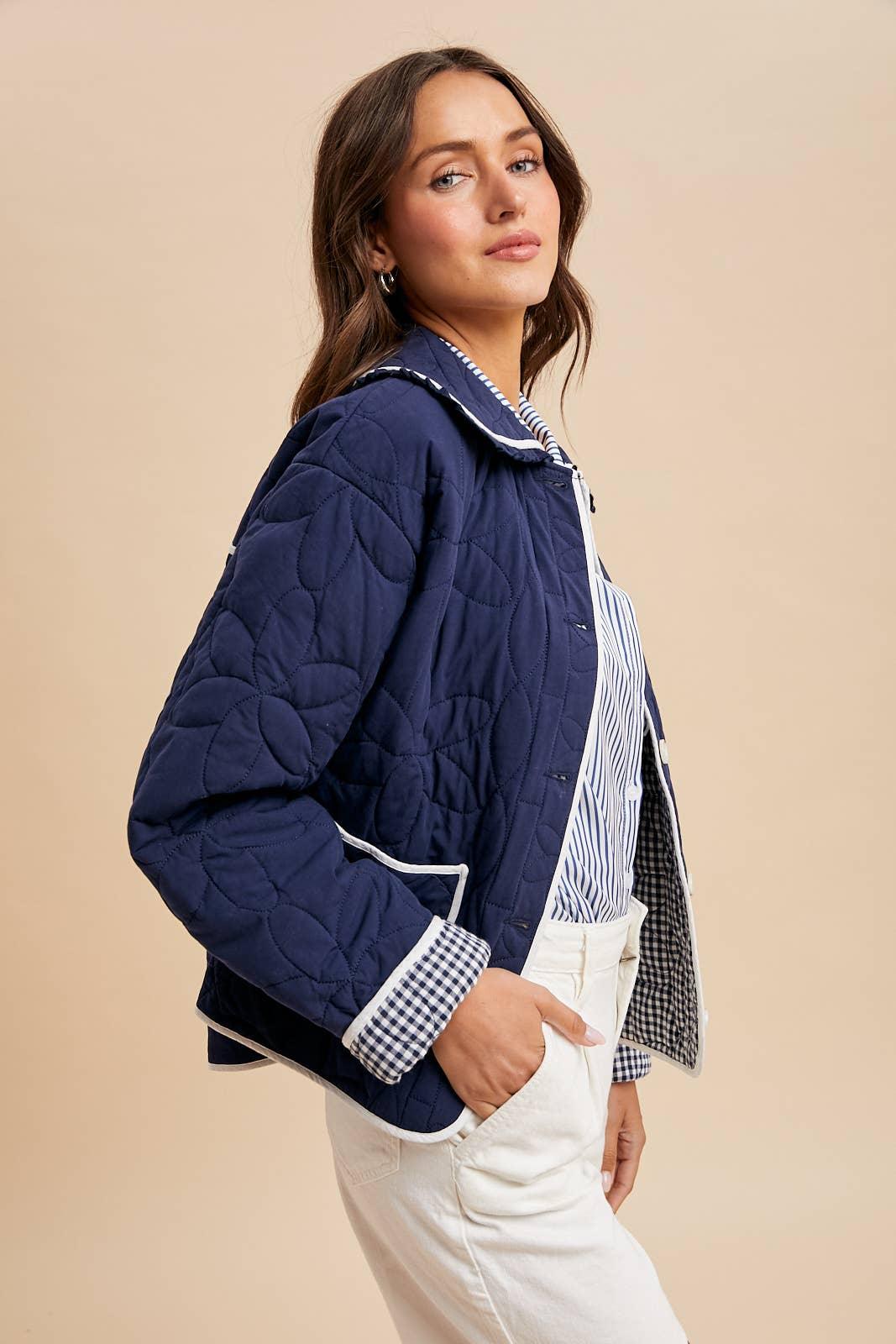 FLORAL QUILTED COLLARED JACKET - Chickticks
