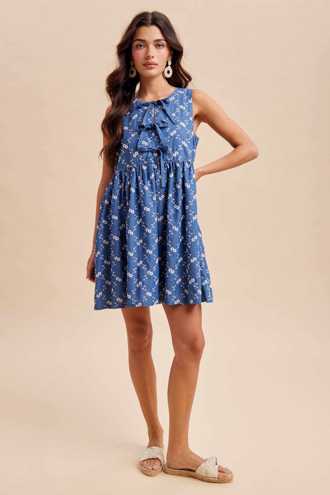 Denim EMBROIDERED MINI DRESS. Summer Mini Dress. Embroidered Dress. Nap Dress.