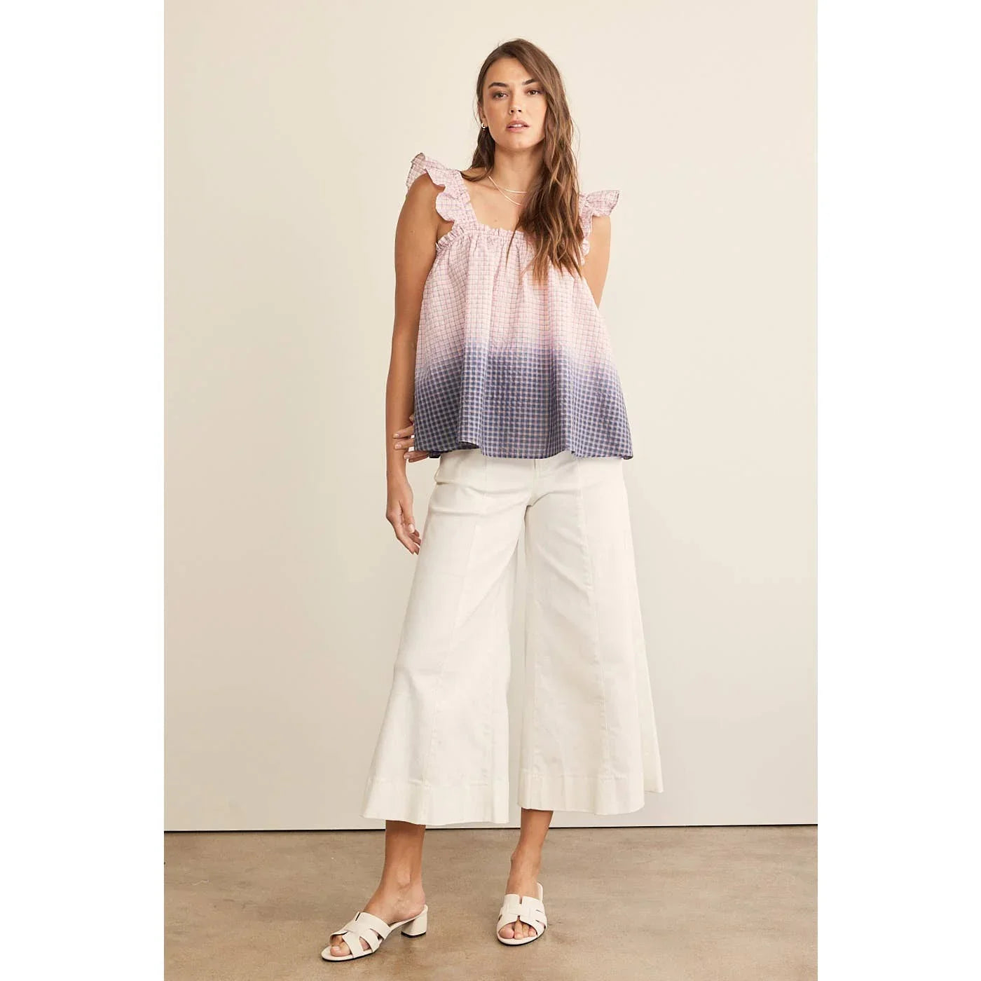 OMBRE PLAID RUFFLE SLEEVE TOP - Chickticks