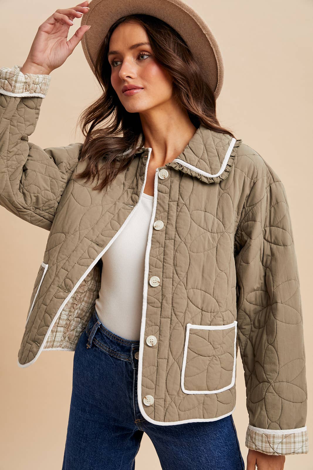 FLORAL QUILTED COLLARED JACKET - Chickticks