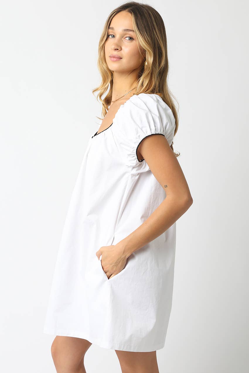 Puff Sleeve Cotton Dress. White Cotton Dress. Cottagecore Mini Dress. Mini White Cotton Dress. Whimsical Mini Dress.