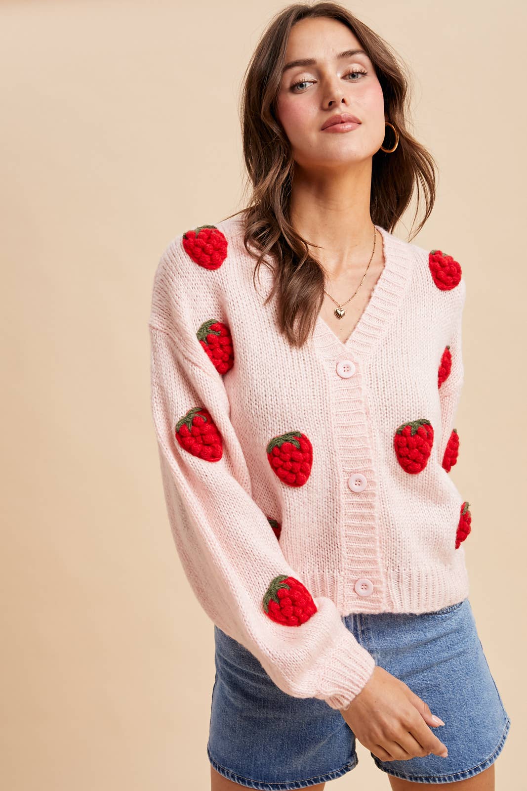 KNITTED 3D STRAWBERRY CARDIGAN - Chickticks