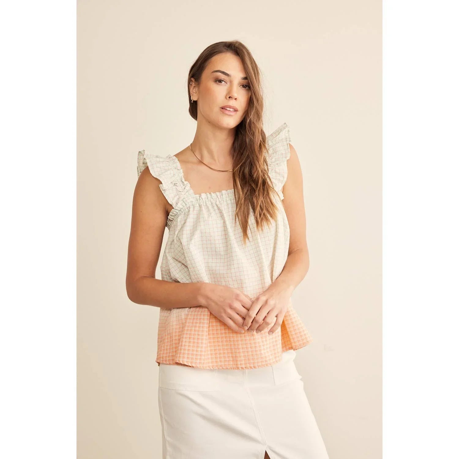 OMBRE PLAID RUFFLE SLEEVE TOP - Chickticks