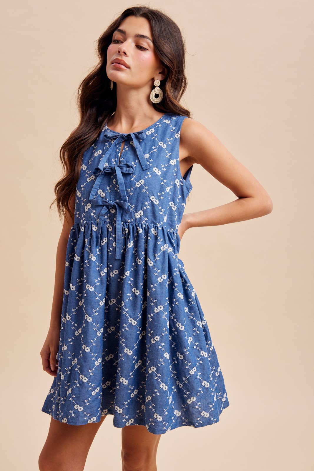 Denim EMBROIDERED MINI DRESS. Summer Mini Dress. Embroidered Dress. Nap Dress.