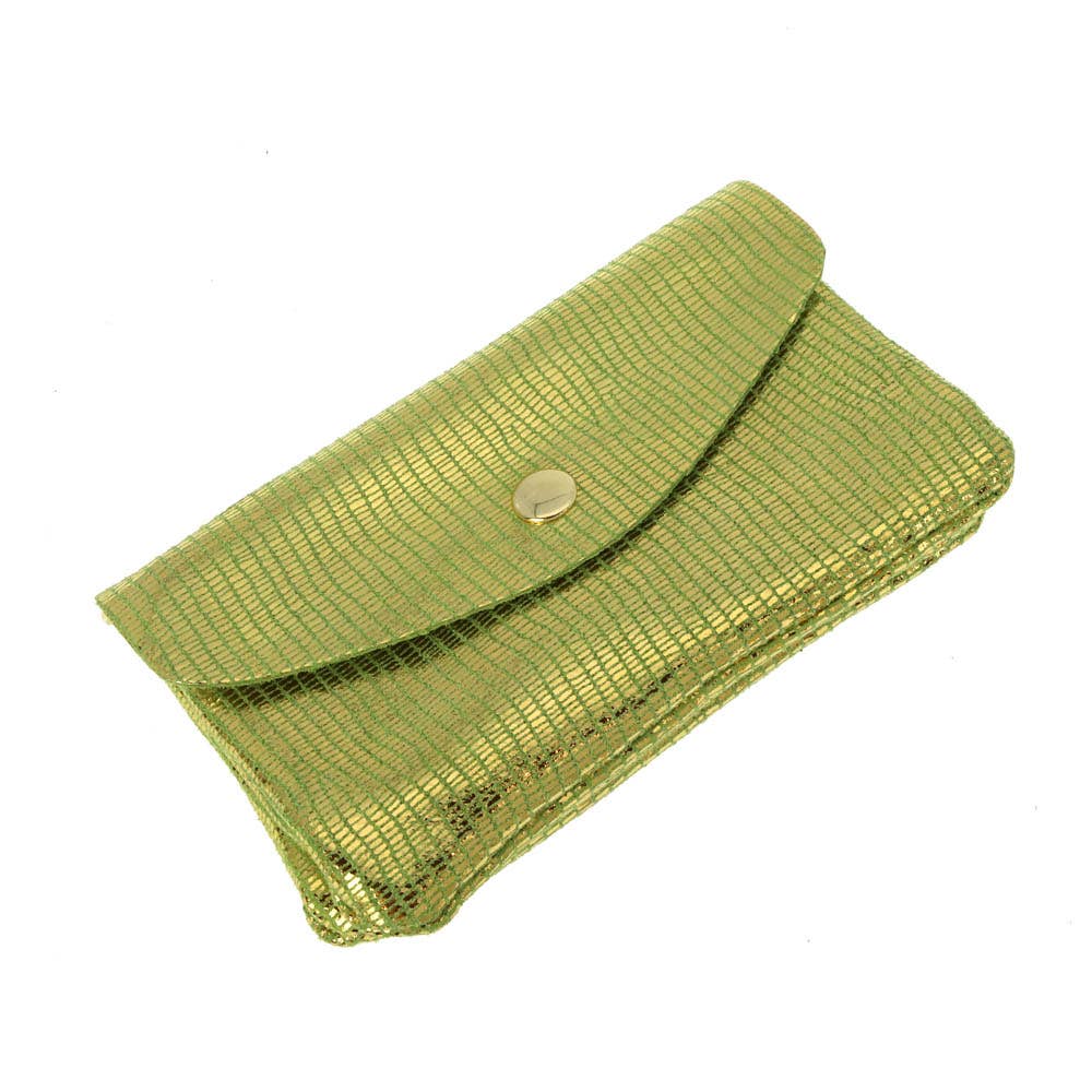 Twin wallet pouch in glittery matte leather. Soft Italian leather suede wallet. Chartreuse color soft wallet. 90s wallet. Envelope leather suede wallet