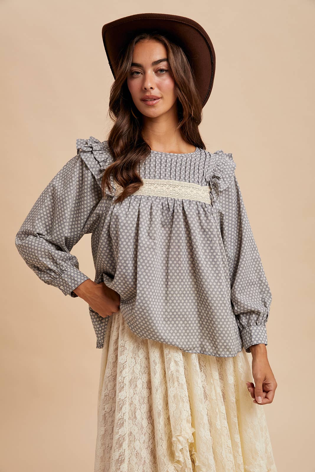 PINTUCK SMOCK LONG SLEEVE BLOUSE - Chickticks