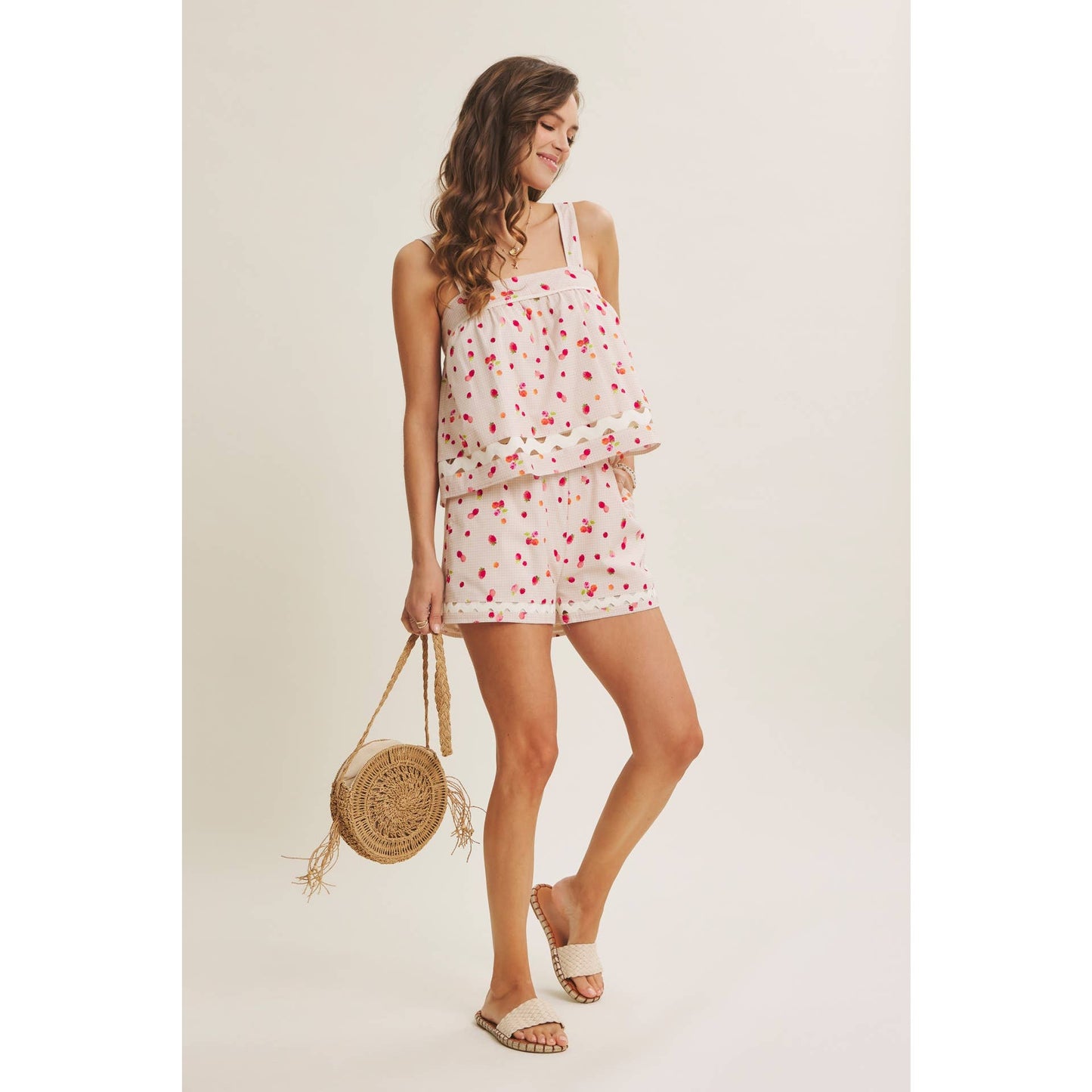 FRESH POP OF BERRY COTTON SQUARE NECK TOP WITH RIC RAC TRIM