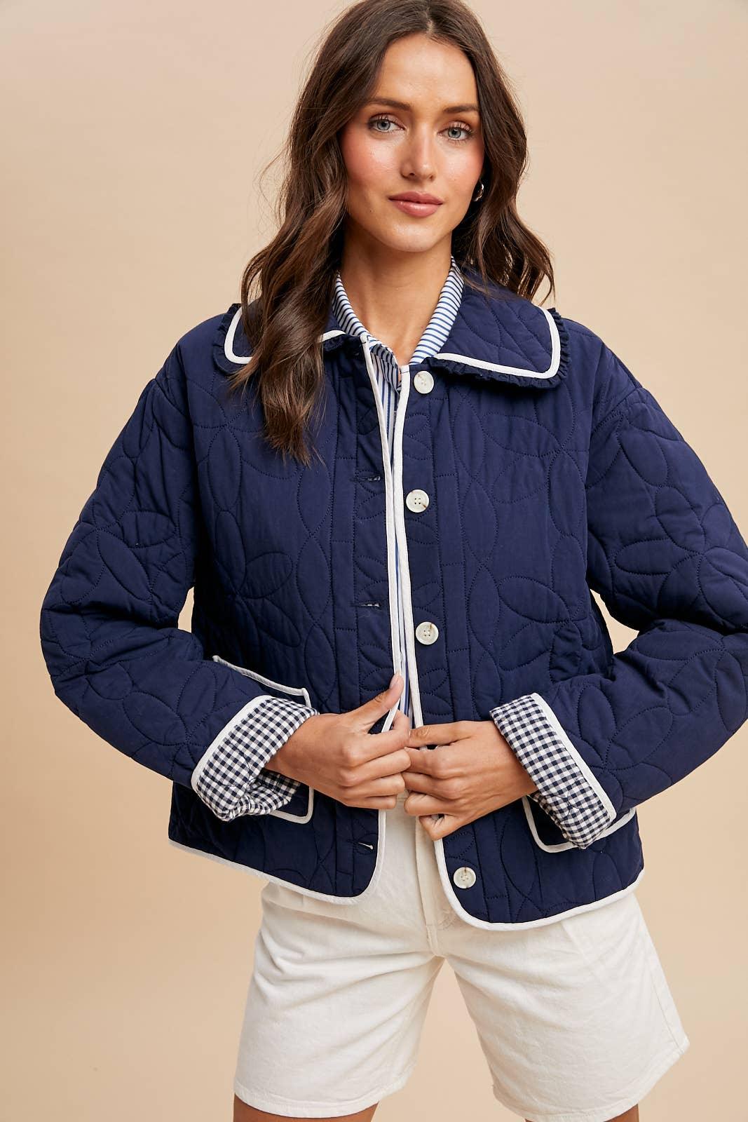 FLORAL QUILTED COLLARED JACKET - Chickticks