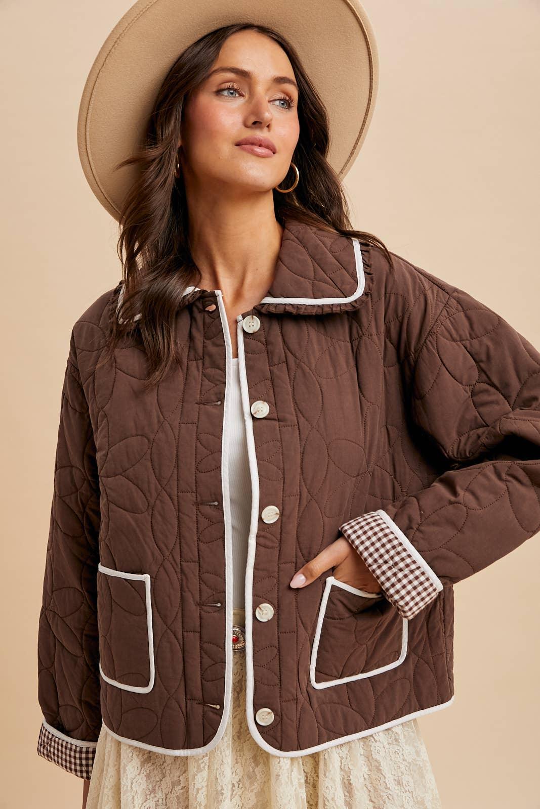 FLORAL QUILTED COLLARED JACKET - Chickticks