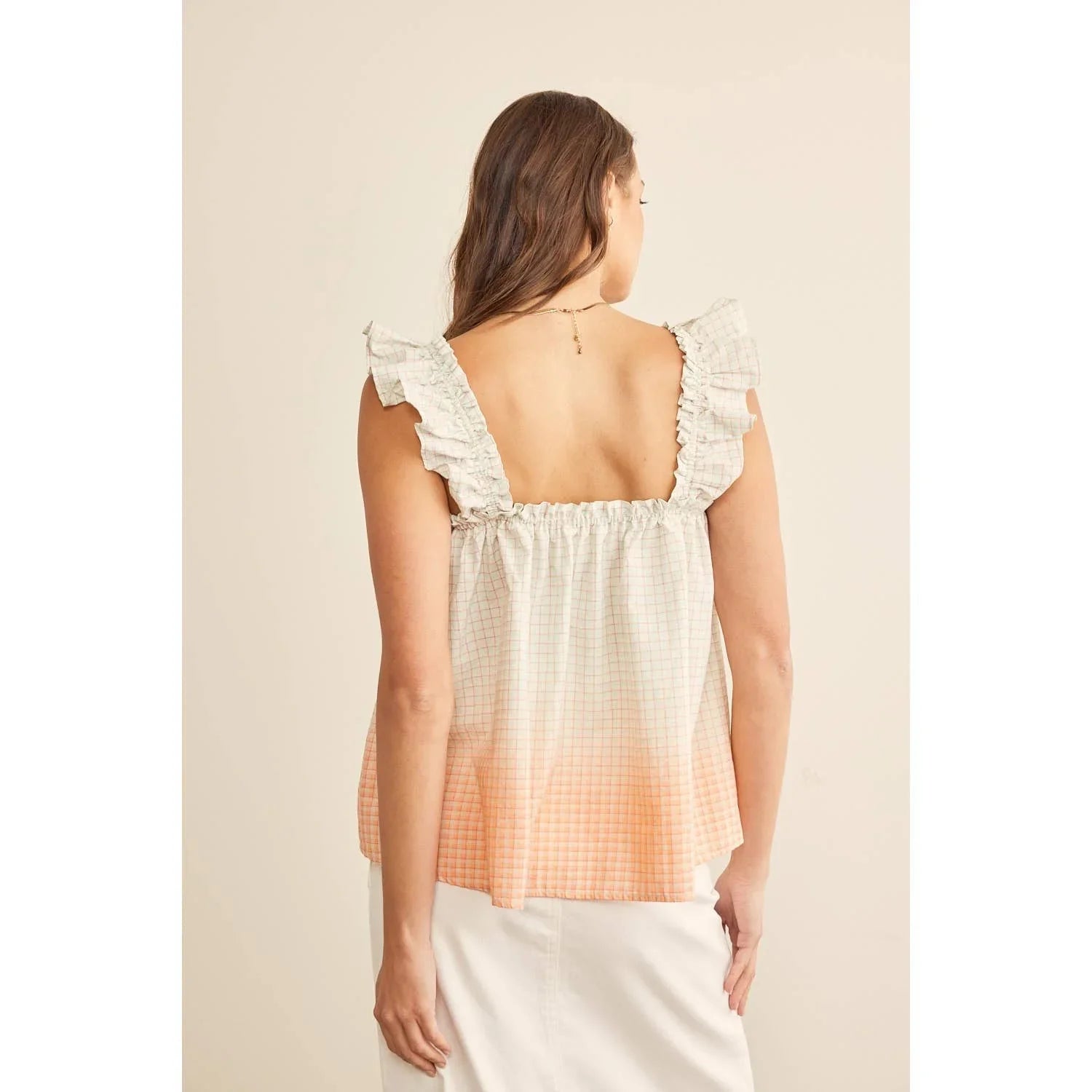 OMBRE PLAID RUFFLE SLEEVE TOP - Chickticks
