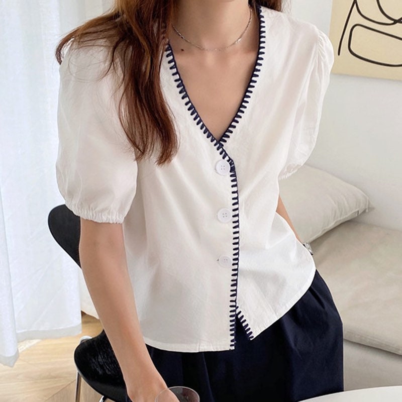 Casual White shirt top with stitches. Cozy comfortable top. Cotton top. Romantic blouse. Mood blouse. Summer top for women. - Chickticks