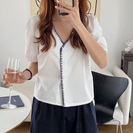 Casual White shirt top with stitches. Cozy comfortable top. Cotton top. Romantic blouse. Mood blouse. Summer top for women. - Chickticks