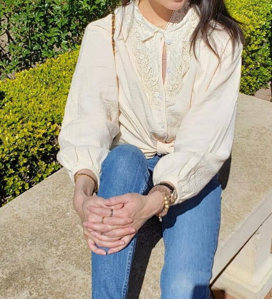 Soft cotton shirt french style vintage inspired. Loose shirt. Victorian style shirt blouse. Neutral lace shirt bohemian. Romantic top - Chickticks