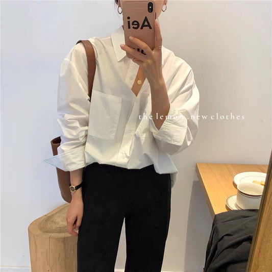 Oversized cotton white shirt. Boyfriend white shirt. Cover up white shirt. Summer white shirt. Vintage cotton inspired french style shirt - Chickticks