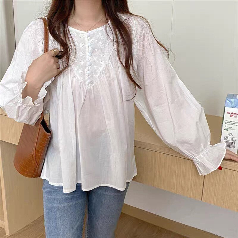 Cotton eyelet shirt french style vintage inspired. Victorian style shirt. Bohemian style shirt. Cozy comfortable top. Romantic blouse - Chickticks