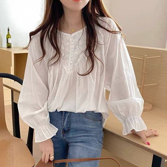 Cotton eyelet shirt french style vintage inspired. Victorian style shirt. Bohemian style shirt. Cozy comfortable top. Romantic blouse - Chickticks