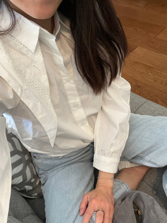 White shirt classic cotton shirt. Vintage inspired french top with buttons and lapel. Gilmore Girls Vibes inspired Top.