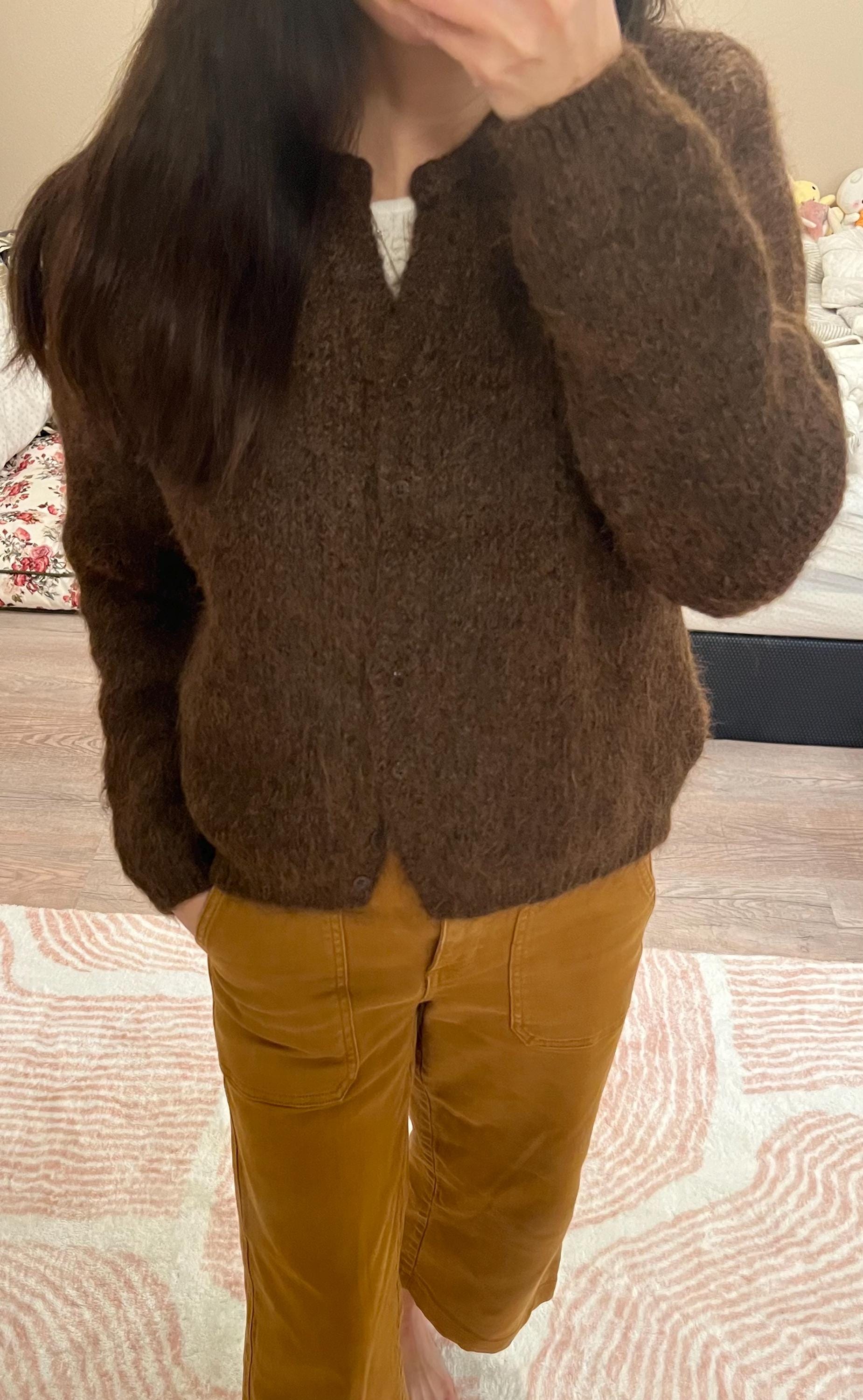 Soft wool cardigan sweater top french style vintage inspired. Chocolate brown cardigan. Oversized sweater cardigan. Romantic blouse. - Chickticks
