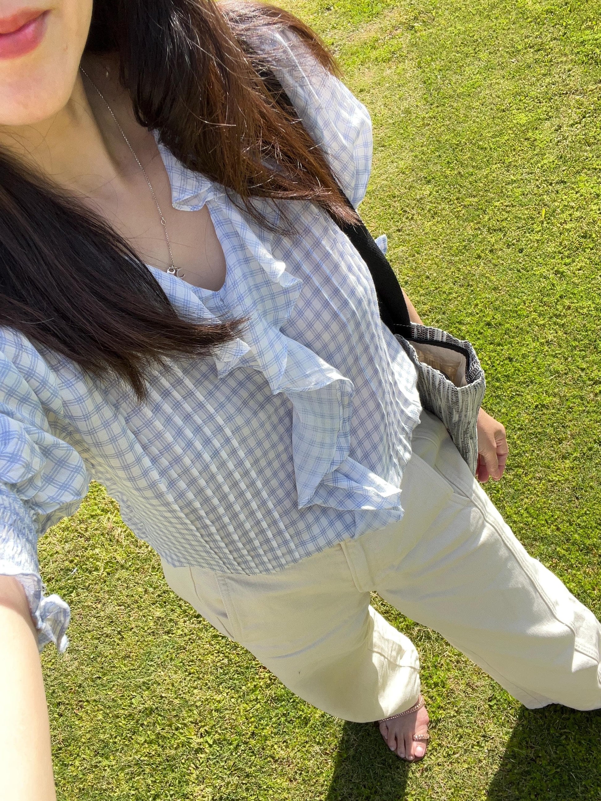 Casual blue gingham frilly top vintage inspired . Ruffle comfortable top. Cotton top. Romantic blouse. Doen inspired Summer top for women. - Chickticks