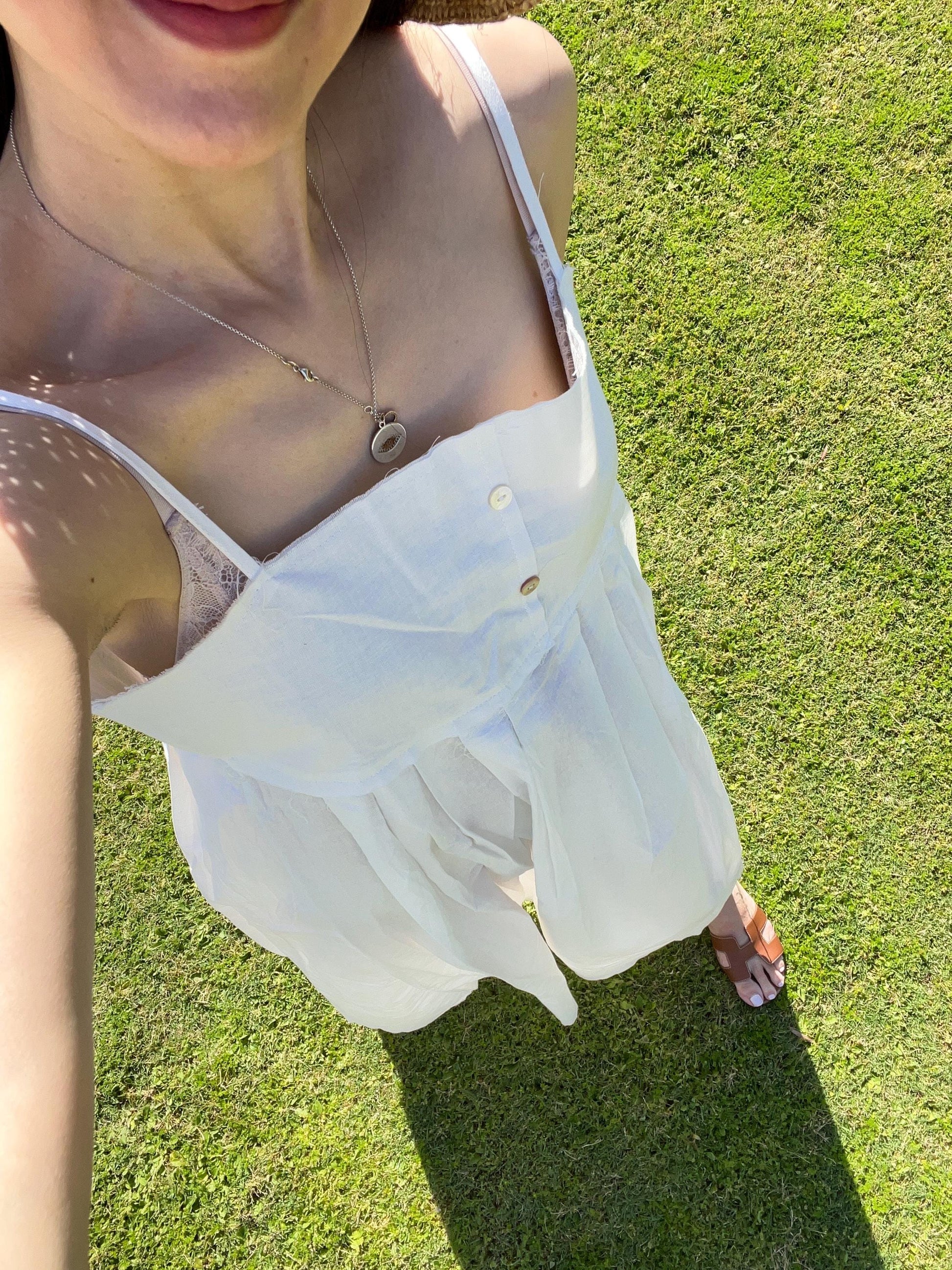 Midi white linen tank dress. French linen cotton midi dress. Victorian dress. Romantic dress. Square neck tank dress raw finished hem dress - Chickticks
