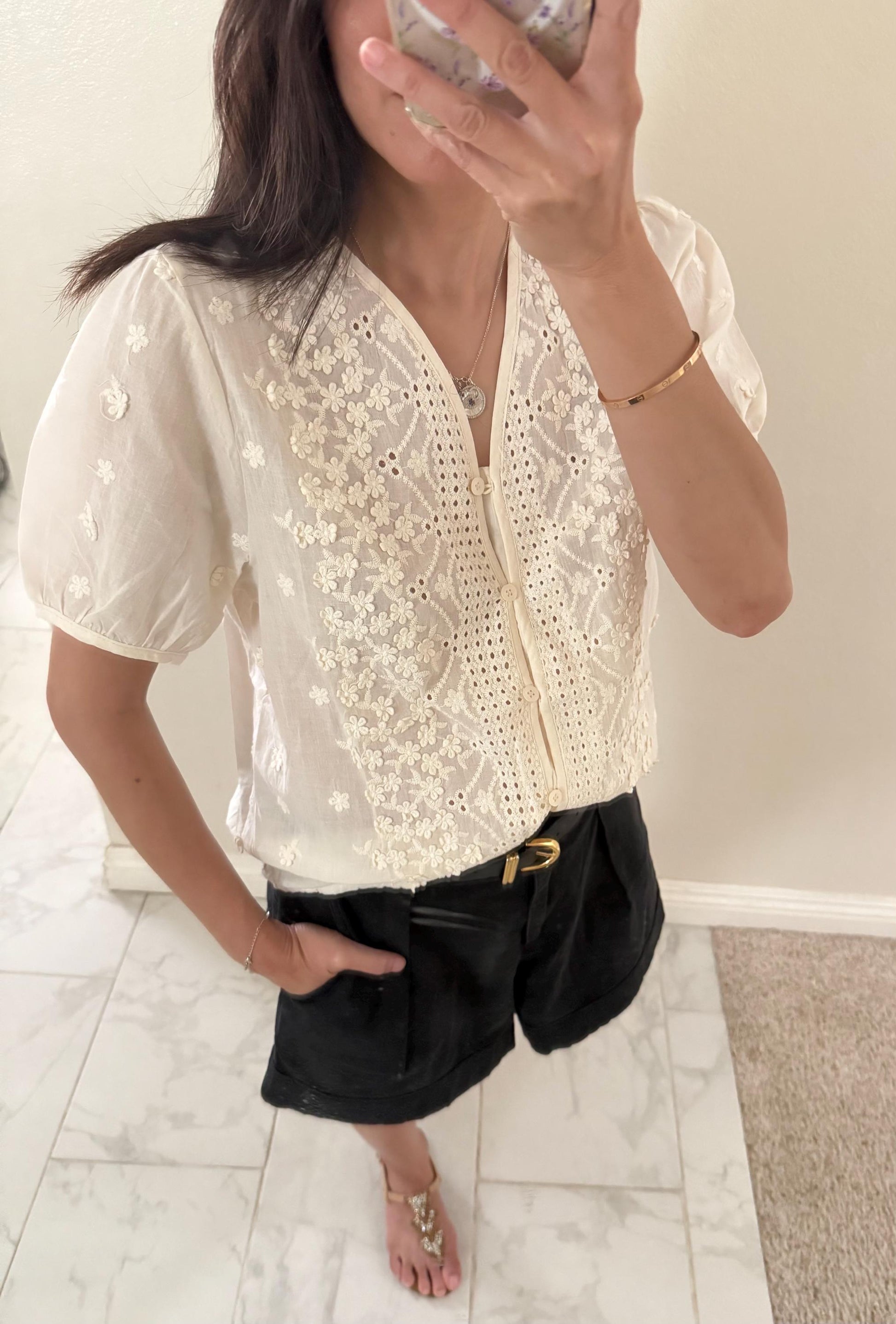 Casual cotton shirt french floral style vintage inspired . Cozy cottage vibe top.Romantic blouse. Doen inspired top. Sezane inspired - Chickticks