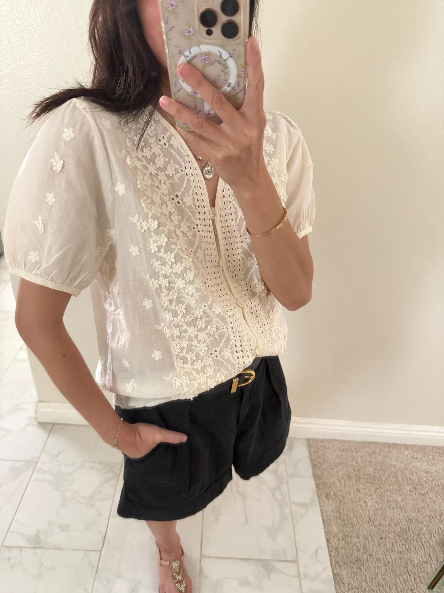 Casual cotton shirt french floral style vintage inspired . Cozy cottage vibe top.Romantic blouse. Doen inspired top. Sezane inspired - Chickticks