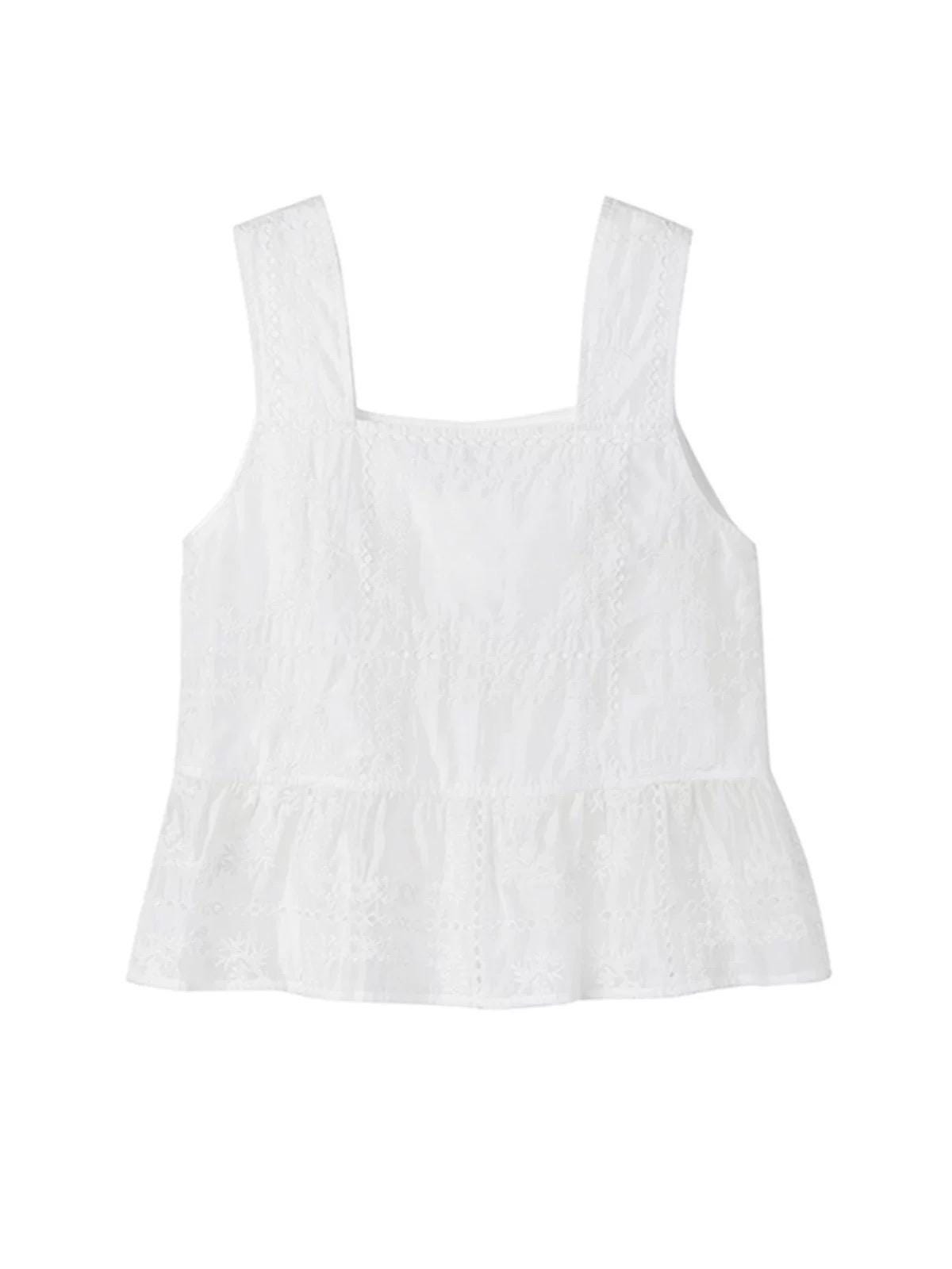 Cotton sleeveless embroidered french style vintage inspired. Square neck top. Doen style shirt. Cozy comfortable top. Romantic blouse - Chickticks