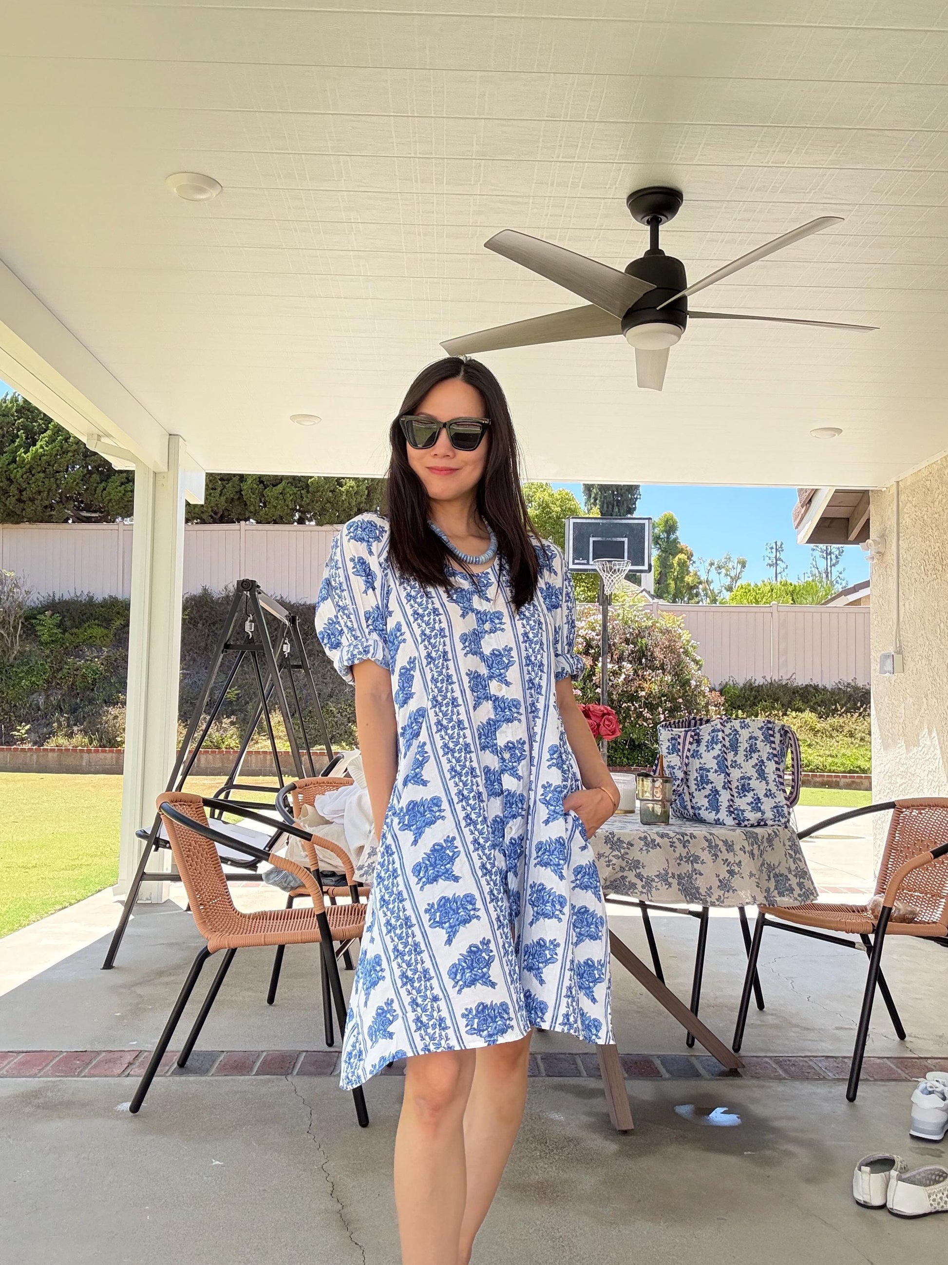 Handblock Print Cotton Floral Print Multifunction Everyday/Nap Dress Top. White Blue Floral Print Dress/Top. Cottage Dress. Doen inspired. - Chickticks