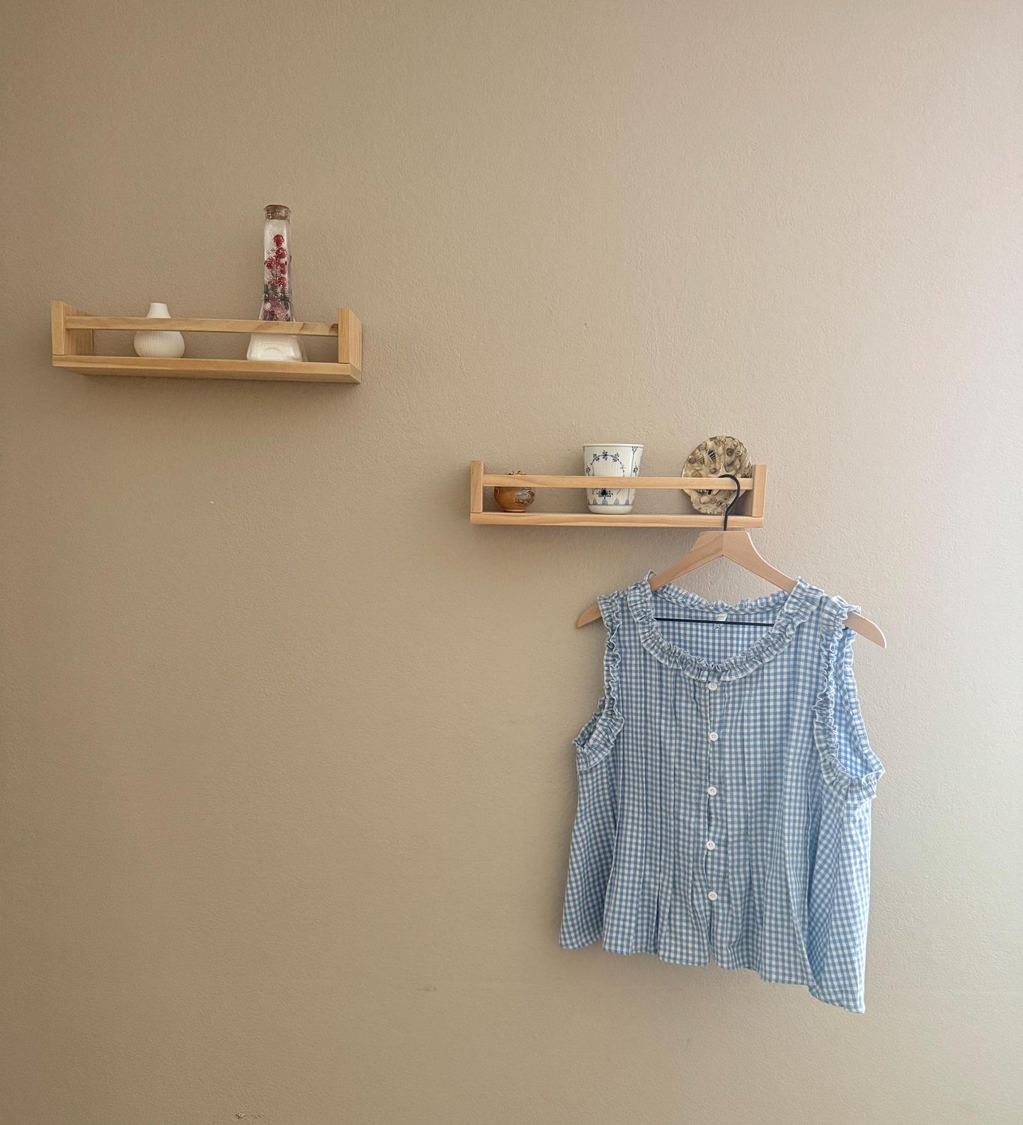 Casual cotton linen blue gingham button down shirt vintage inspired . Cozy top.Romantic blouse. Doen inspired top. Sezane inspired. - Chickticks