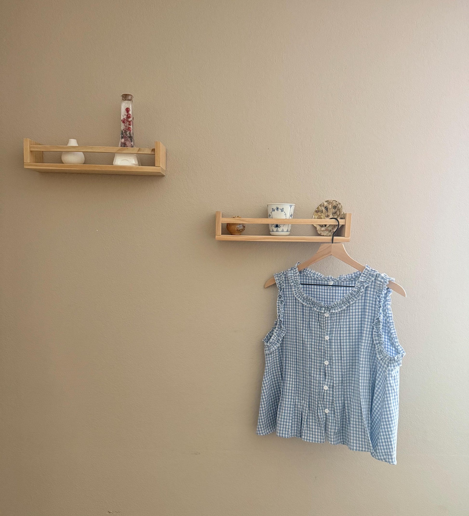 Casual cotton linen blue gingham button down shirt vintage inspired . Cozy top.Romantic blouse. Doen inspired top. Sezane inspired. - Chickticks