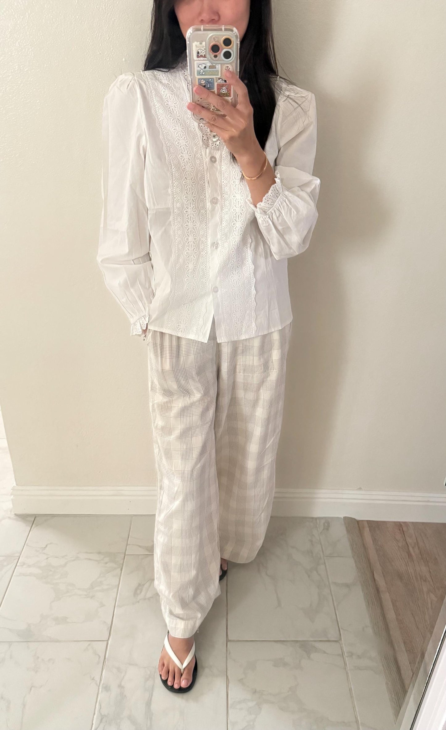 Casual cotton shirt french eyelet with ruffle vintage inspired . Cozy cottage vibe top.Romantic blouse. Doen inspired top. Sezane inspired - Chickticks