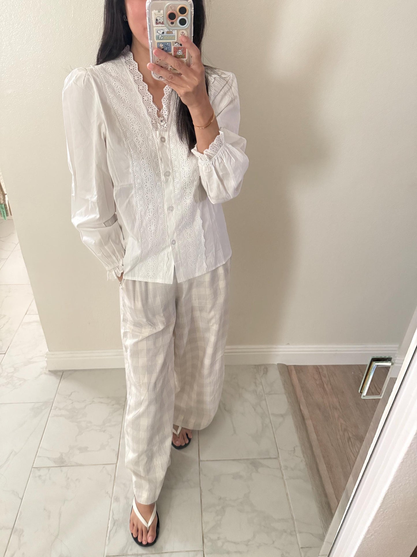 Casual cotton shirt french eyelet with ruffle vintage inspired . Cozy cottage vibe top.Romantic blouse. Doen inspired top. Sezane inspired - Chickticks