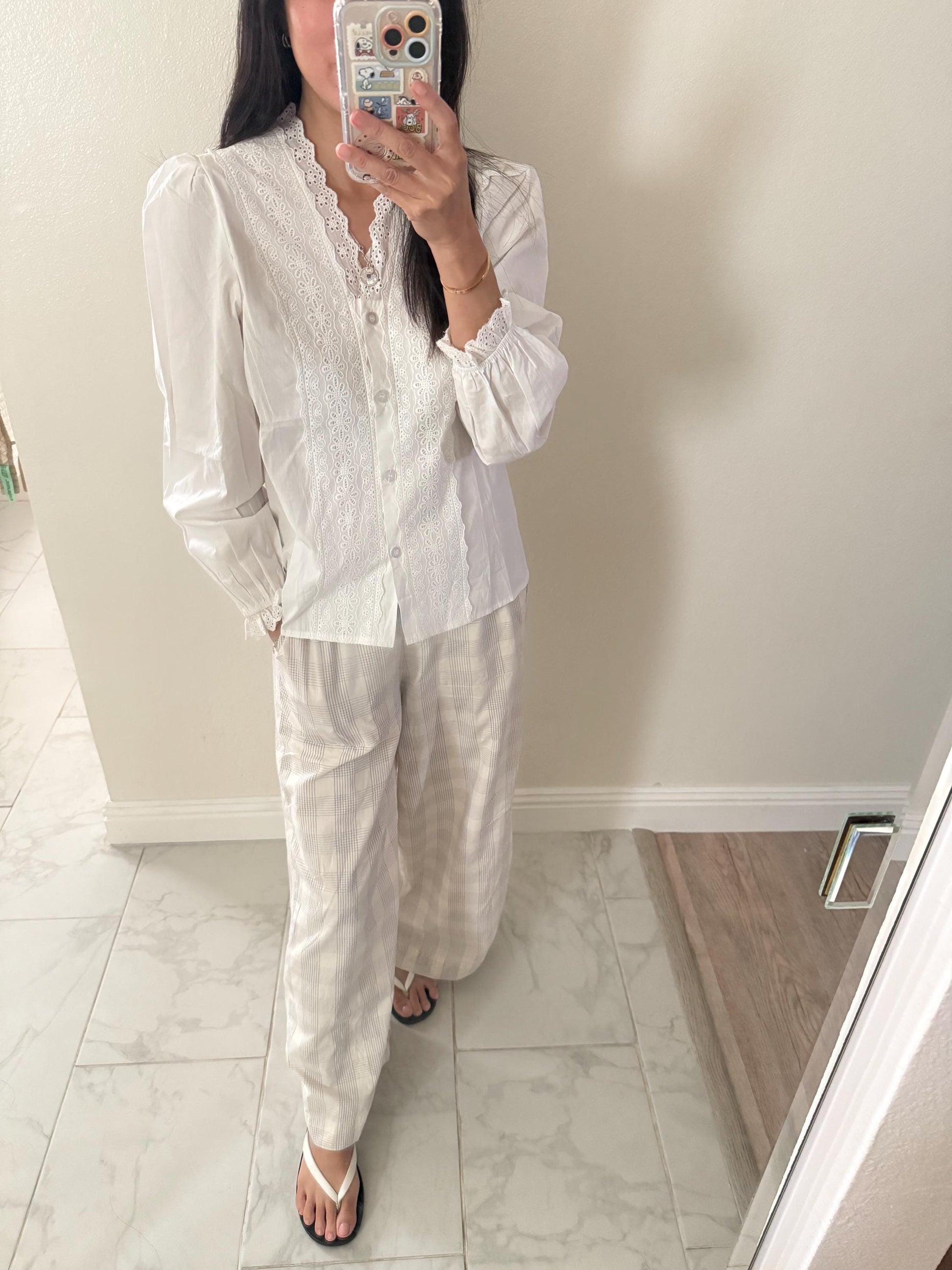Casual cotton shirt french eyelet with ruffle vintage inspired . Cozy cottage vibe top.Romantic blouse. Doen inspired top. Sezane inspired - Chickticks