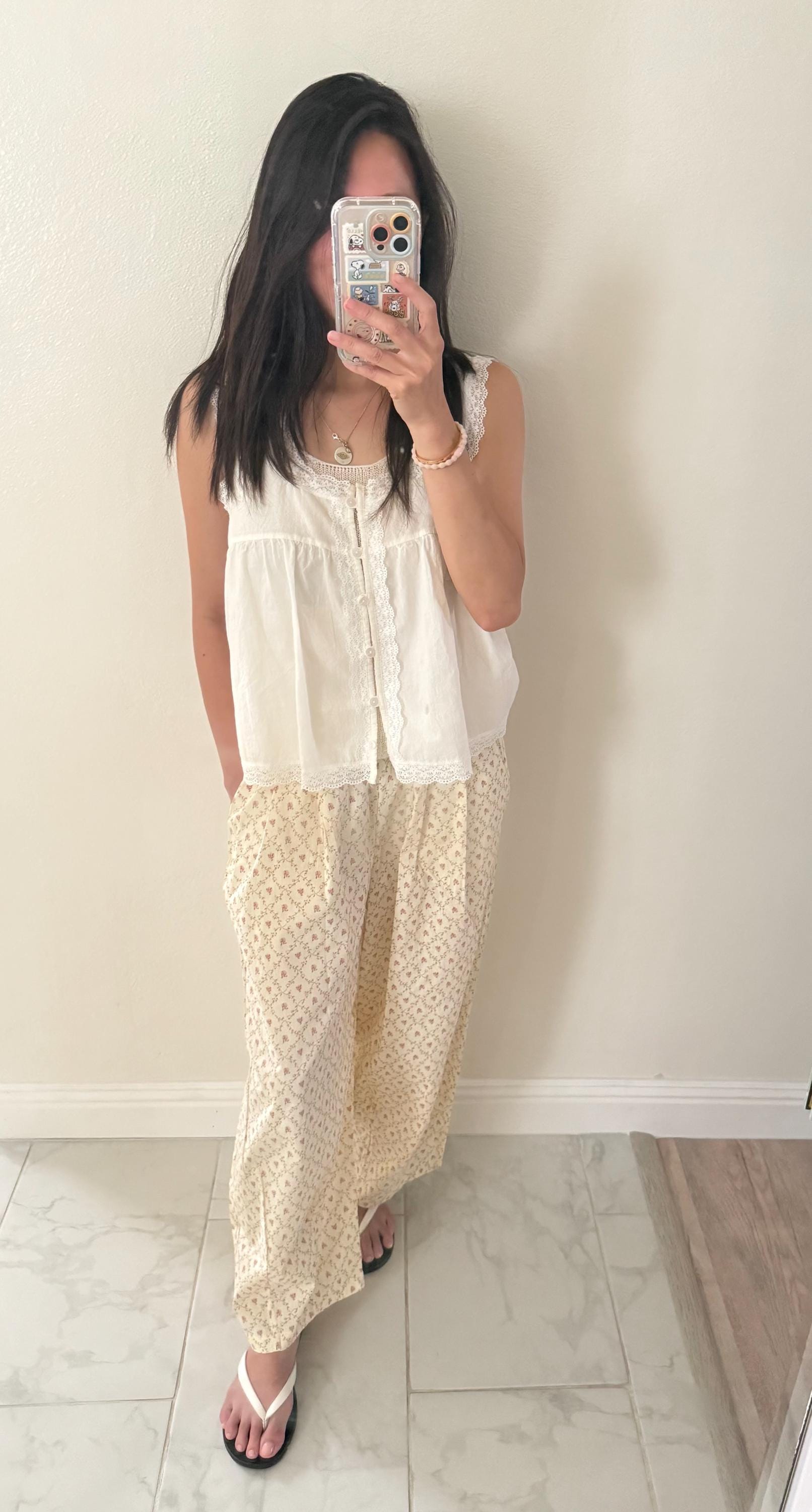 Cotton pants lemon butter yellow floral prints. cozy pajamas pants. Doen inspired pants. Sezane inspired pants. Cottagestyle pants. - Chickticks