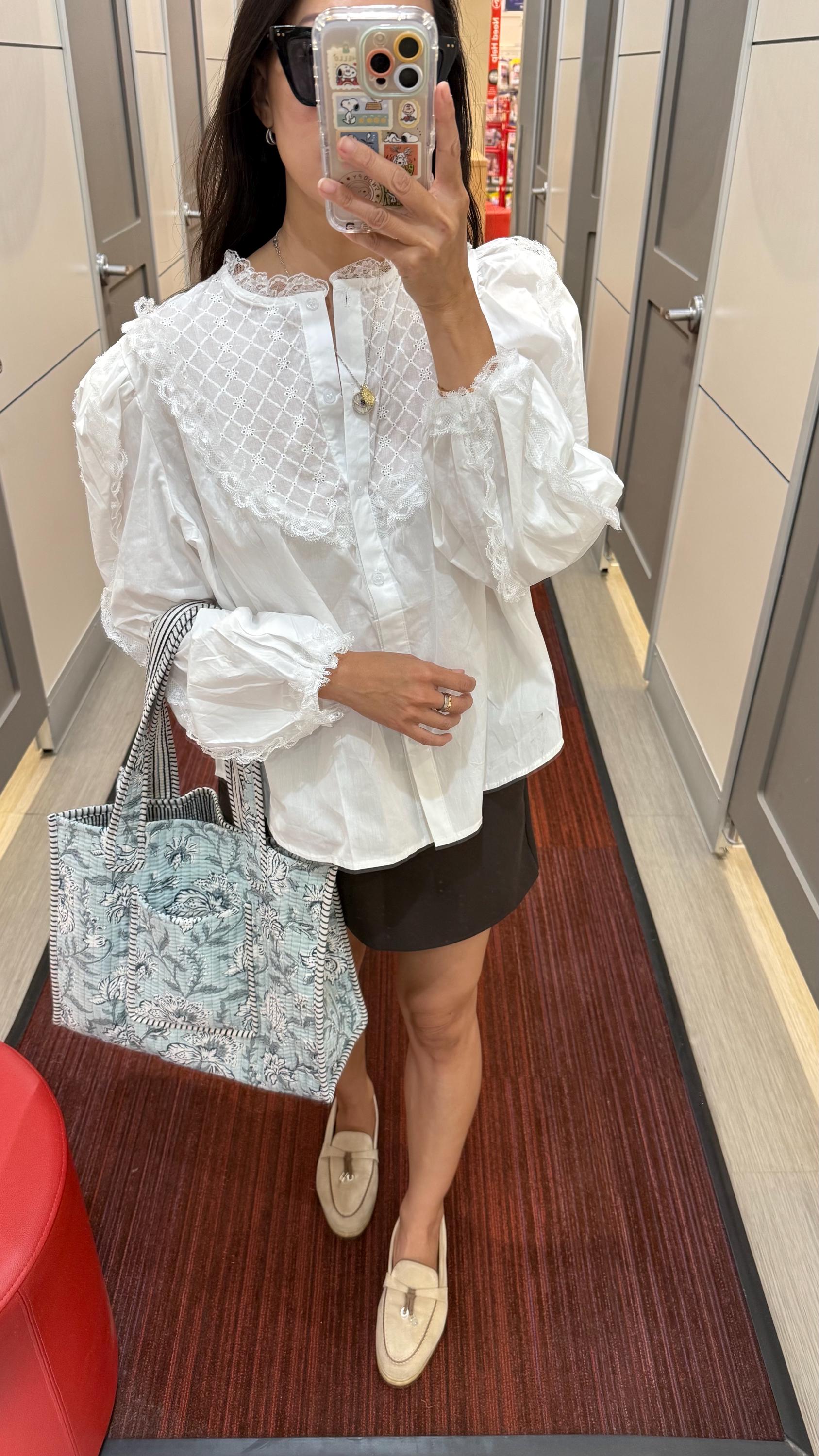 Cotton white shirt floral french lace. Doen Sezane inspired top. Victorian Bohemian shirt style. Cottagecore top style. Cozy Fall shirt - Chickticks